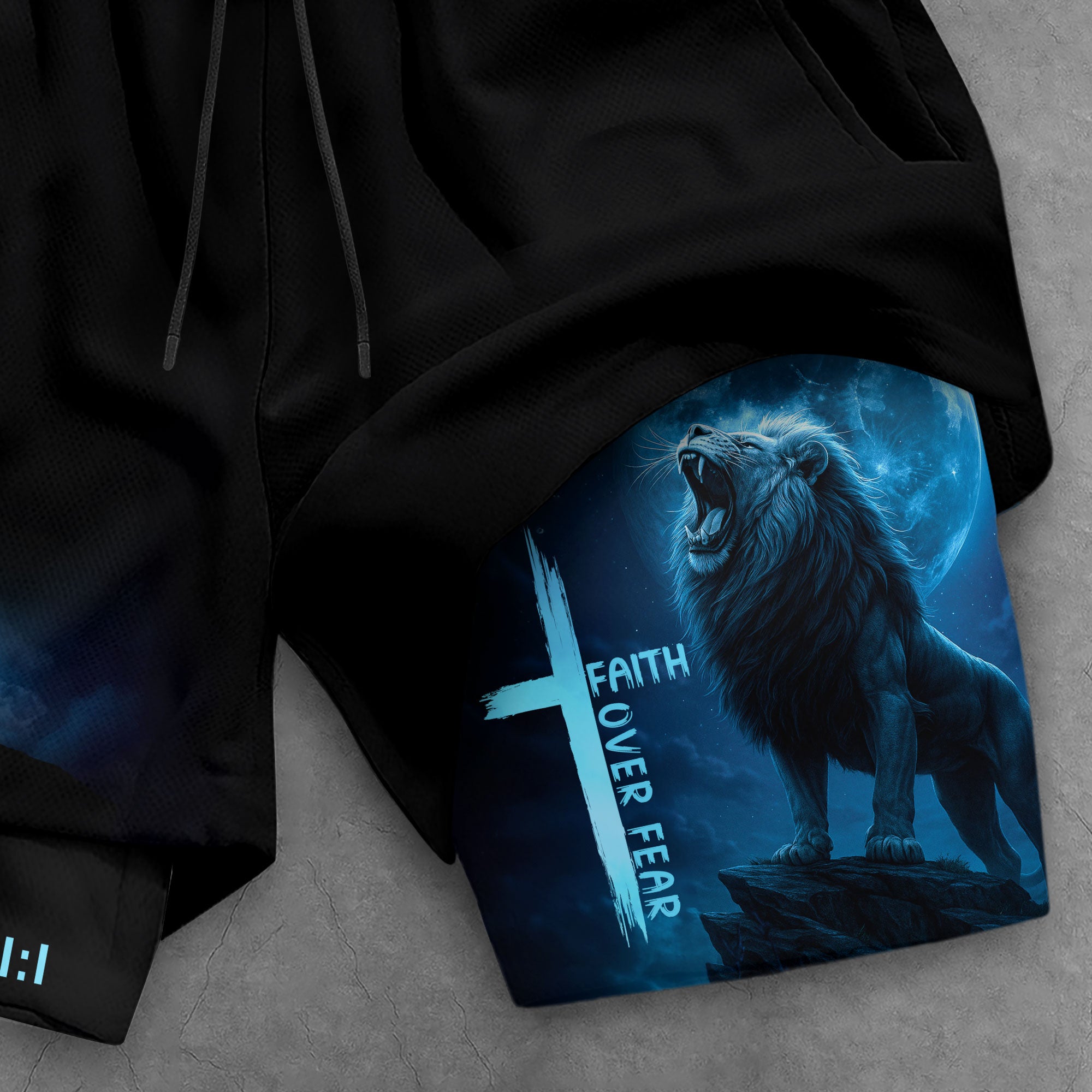Psalm 27 1 Faith Over Fear Blue Lion Christian Gym Shorts