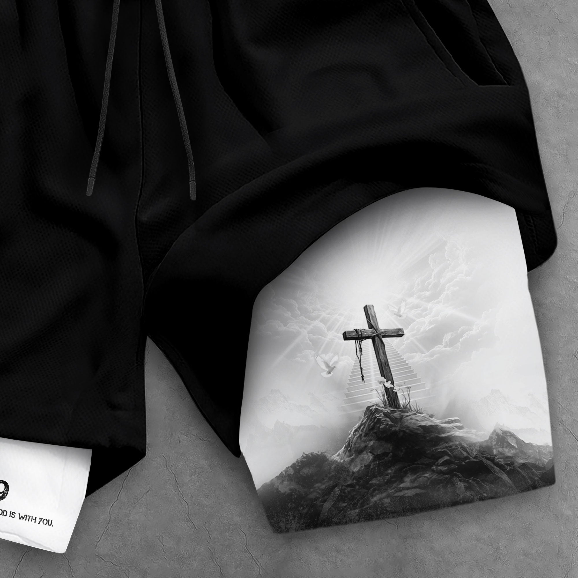Joshua 1 9 Cross Mountain Christian Gym Shorts Faith Strength