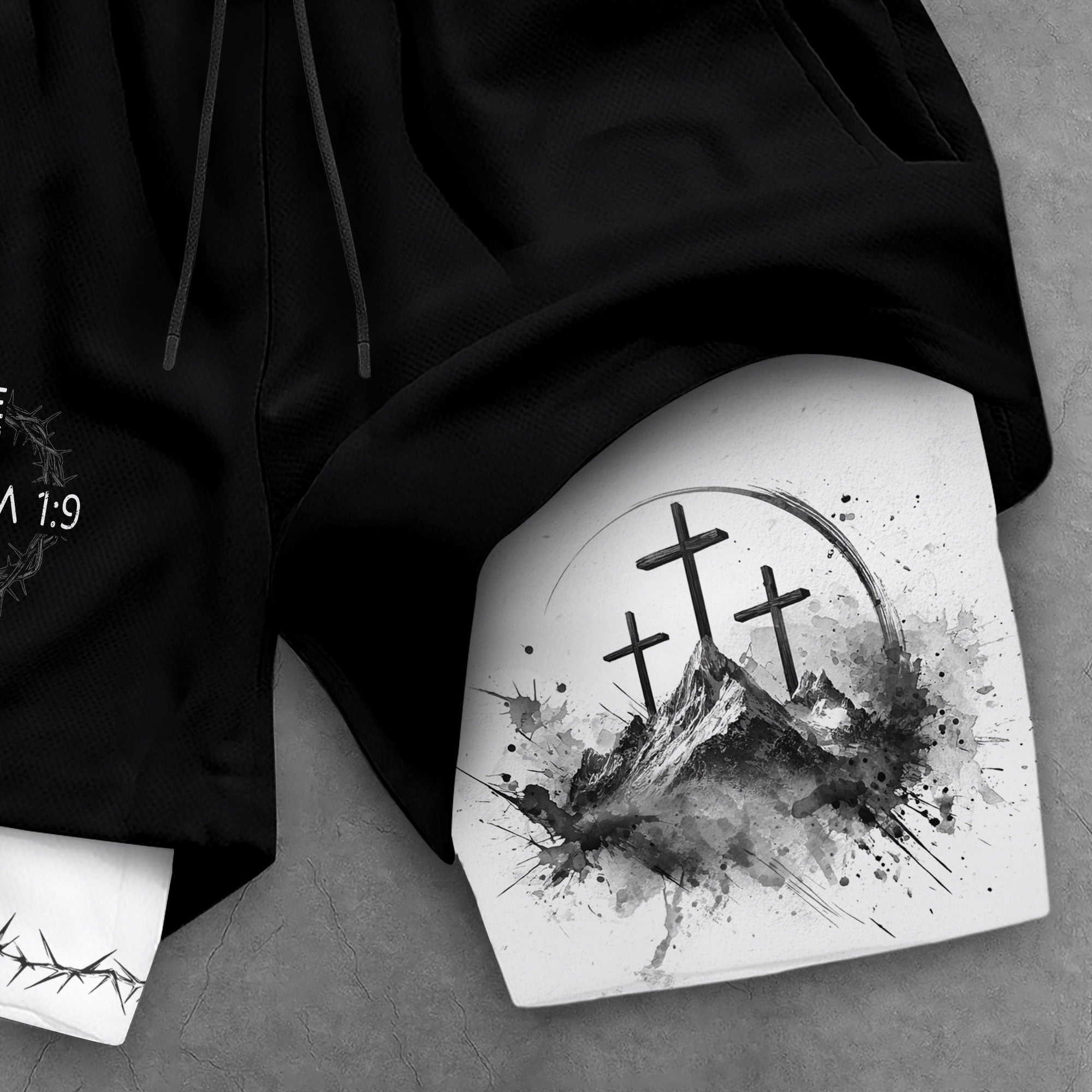 Joshua 1 9 Three Crosses Christian Gym Shorts Faith Over Fear