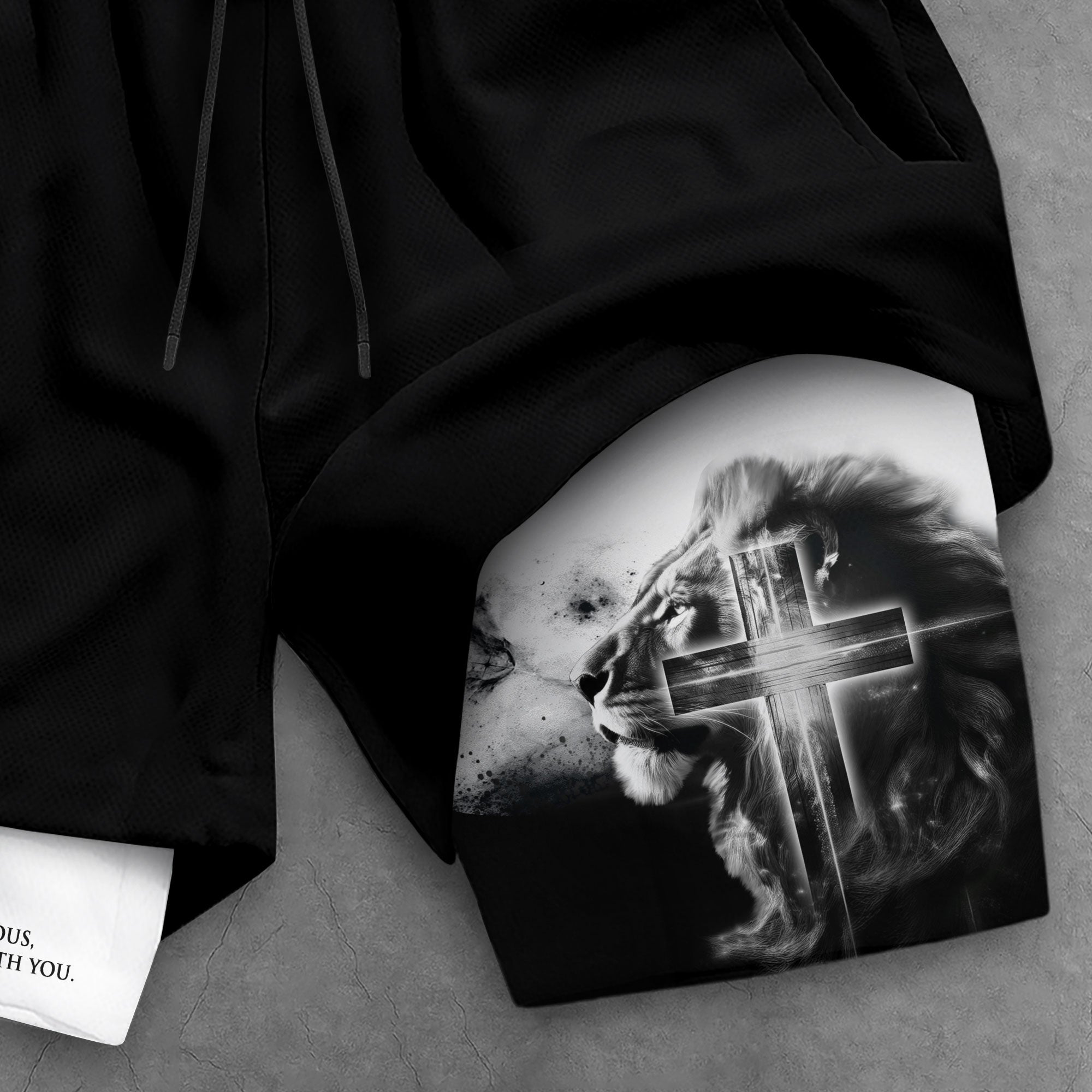 Joshua 1 9 Christian Gym Shorts for Men Lion Cross Bible Verse