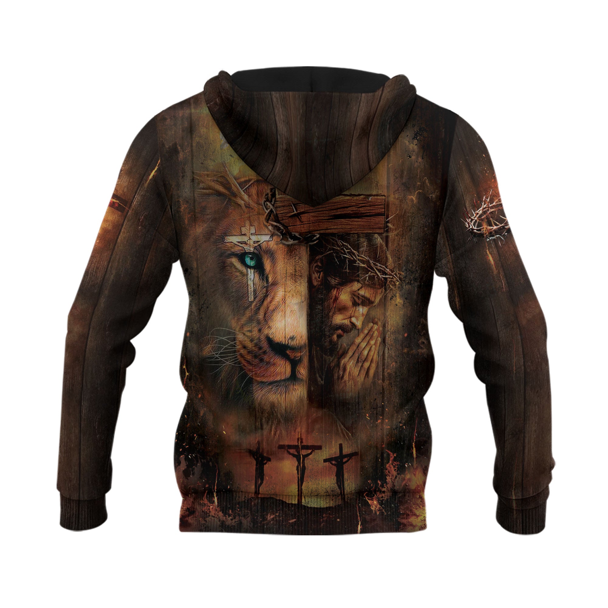 Faith Over Fear Christian Hoodie Lion Jesus Cross Design