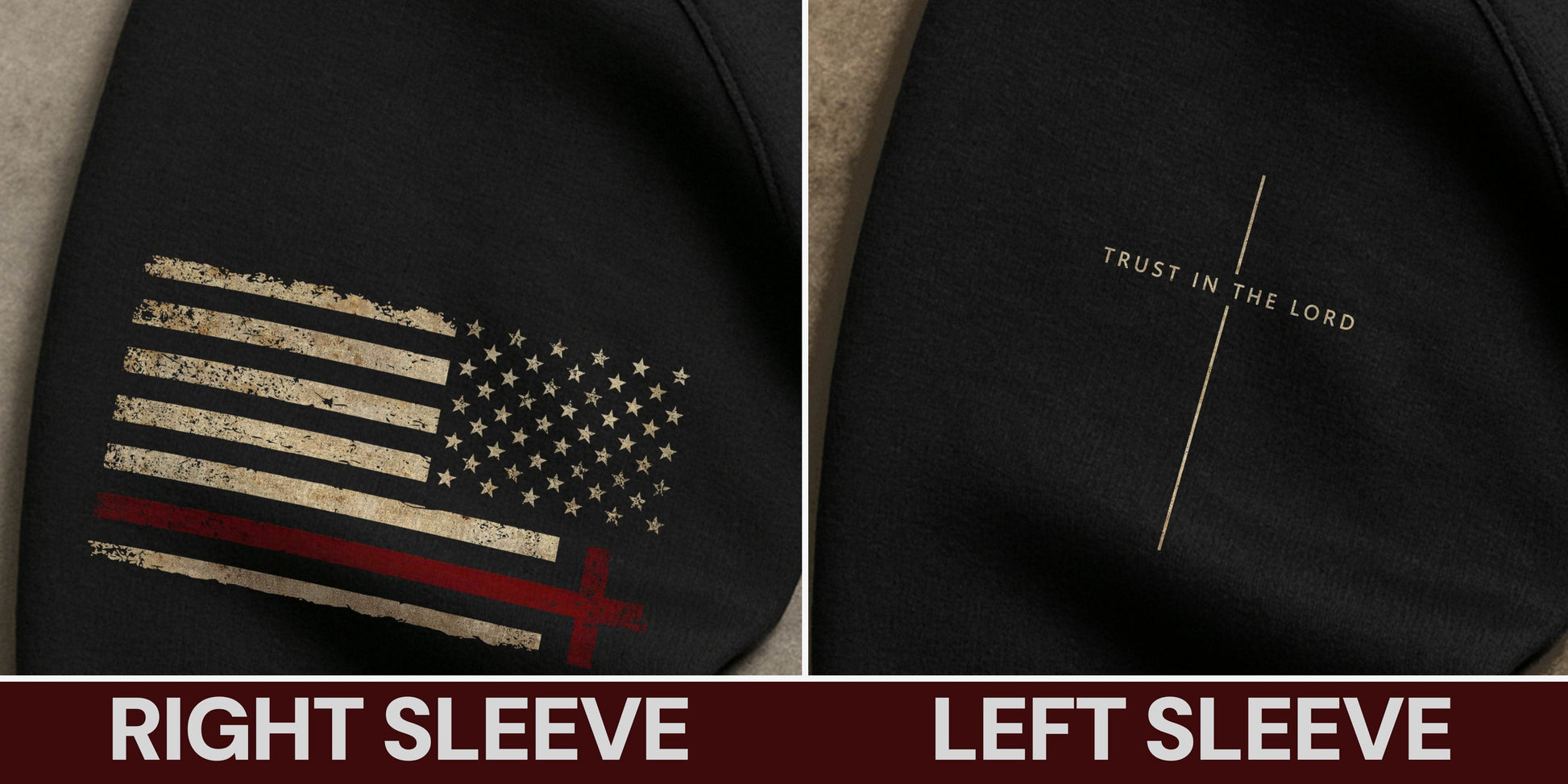Trust In The Lord Cross And Flag Thin Red Line Hoodie - Rust Field Wear