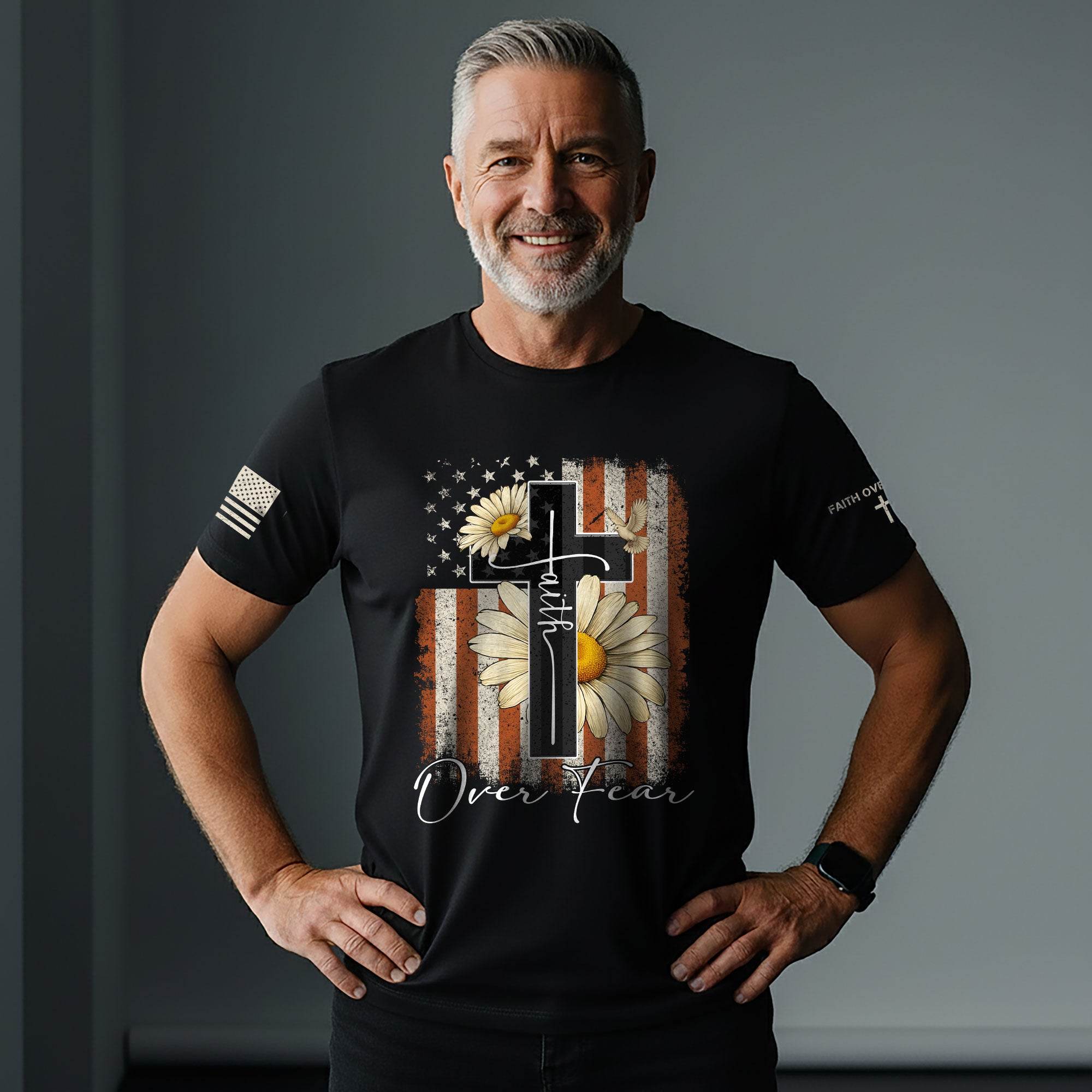 Faith Over Fear Shirt – Daisy Cross USA Flag Christian Tee - Rust Field Wear
