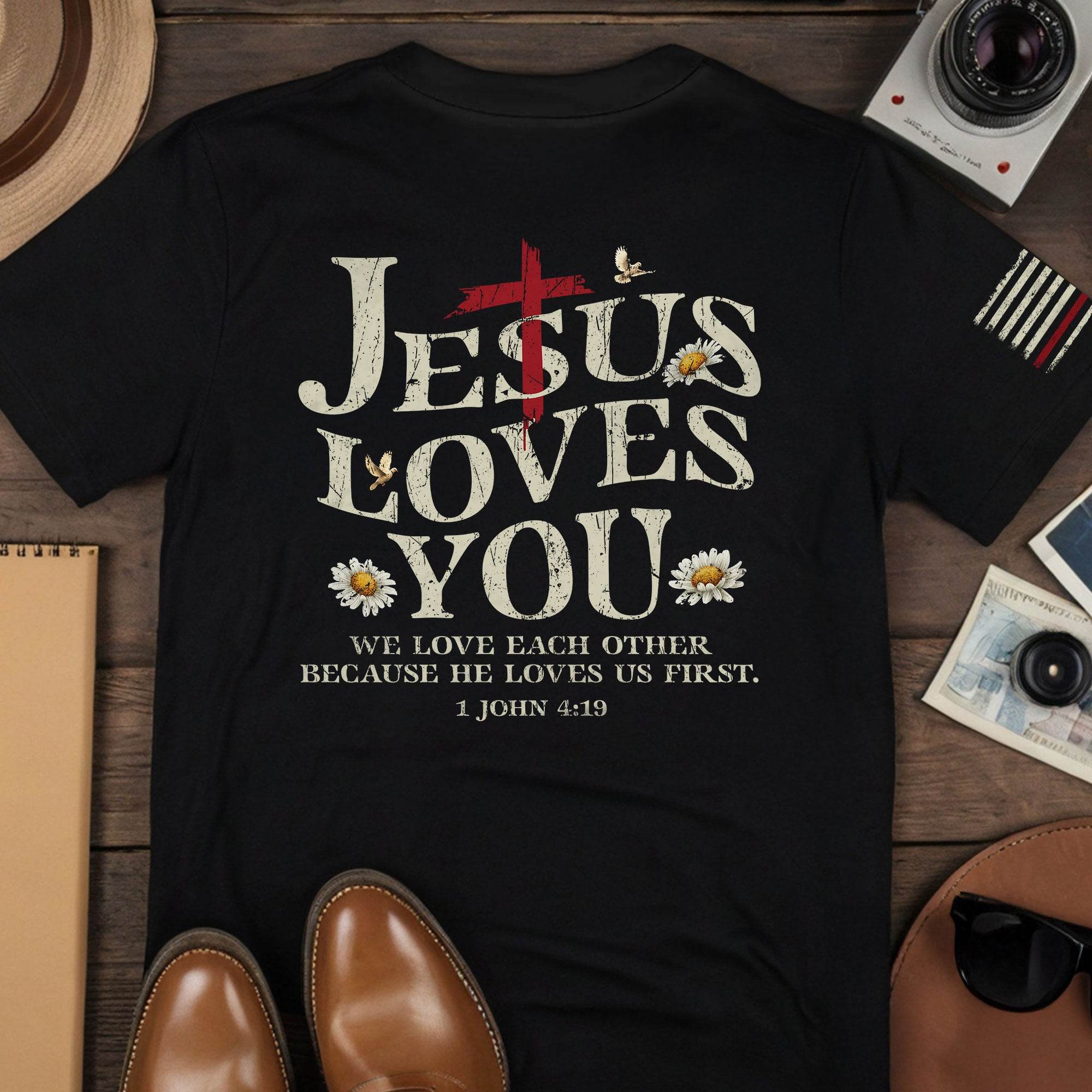 Jesus Loves You Patriotic Cross T-Shirt - Rust Field Wear
