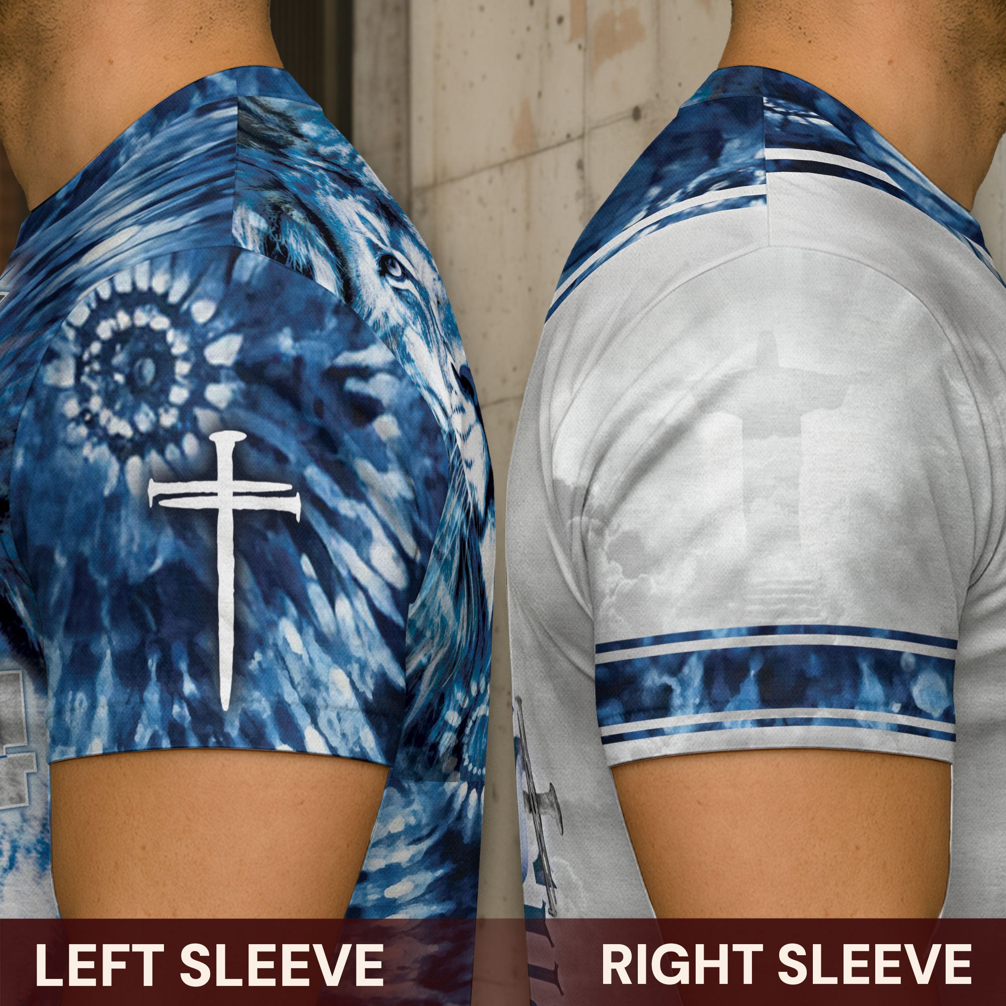 Faith Over Fear & Jesus Lion Cross T-Shirt – Christian Courage in Blue