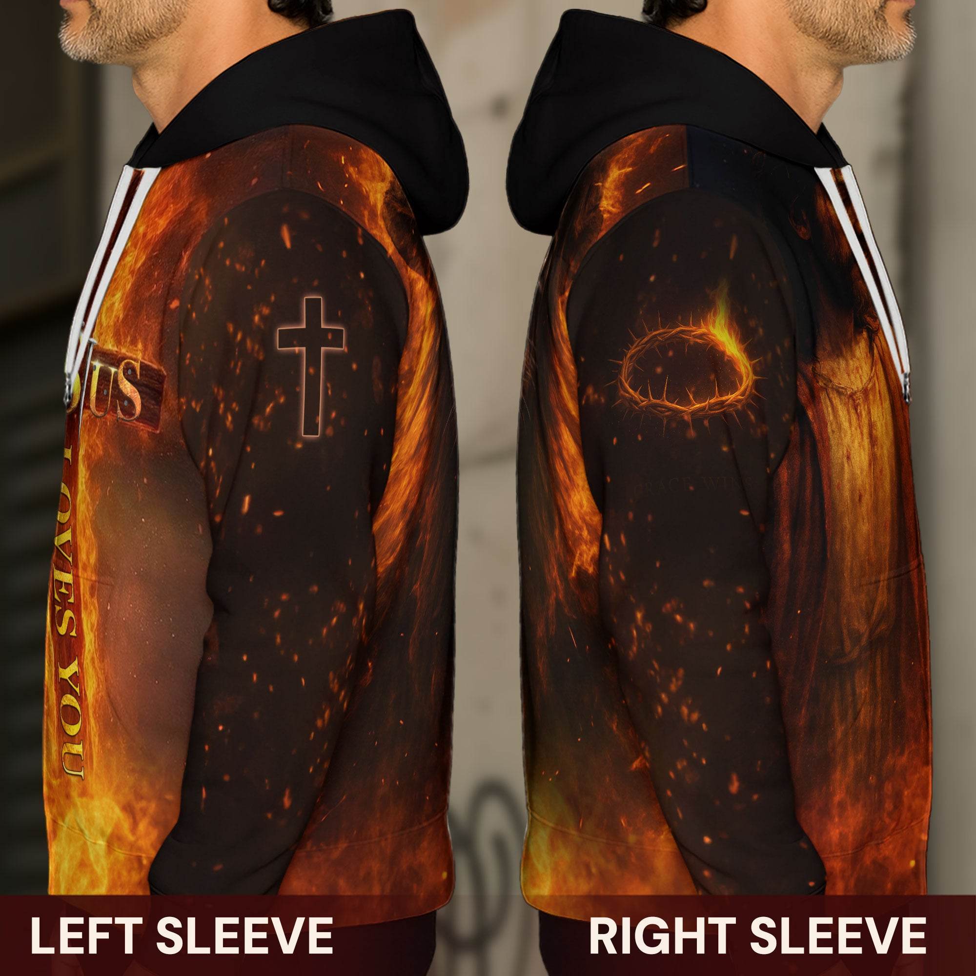 Jesus Loves You Fiery Cross & Lion of Judah Christian Hoodie - Rust Field Wear