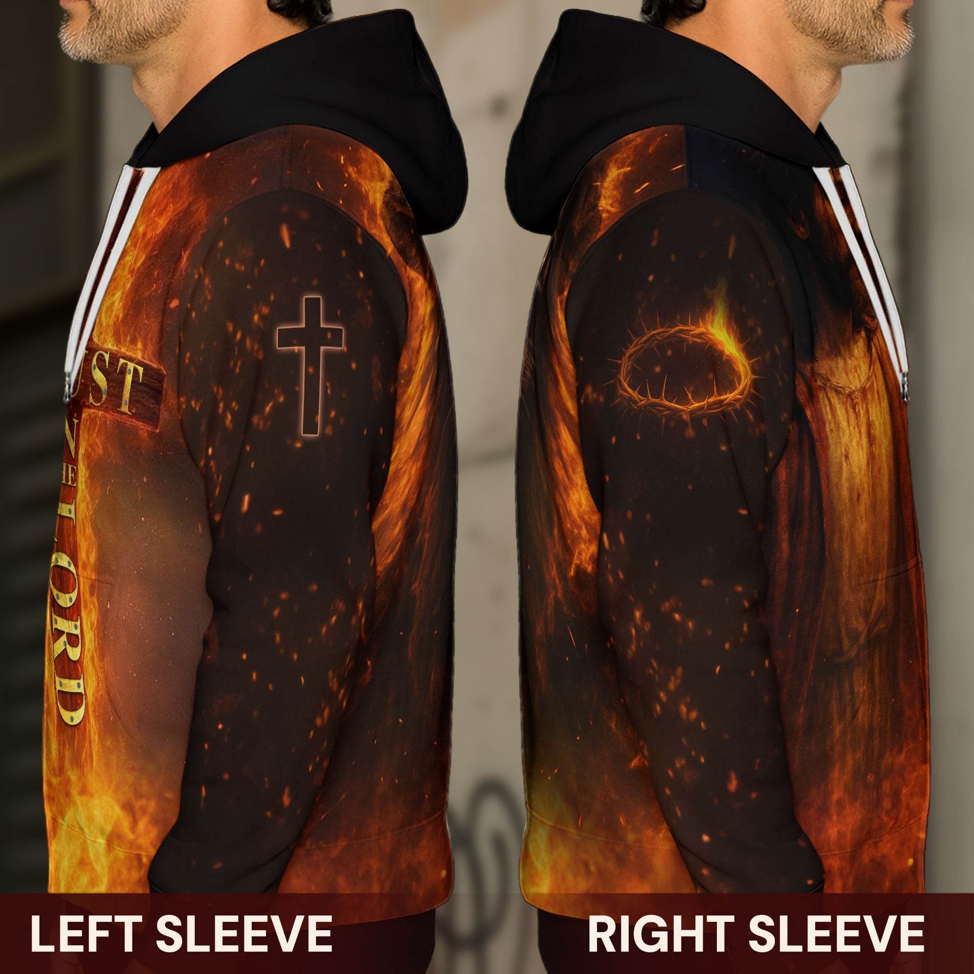 Trust In The Lord Lion & Cross Fire Design Hoodie - Rust Field Wear