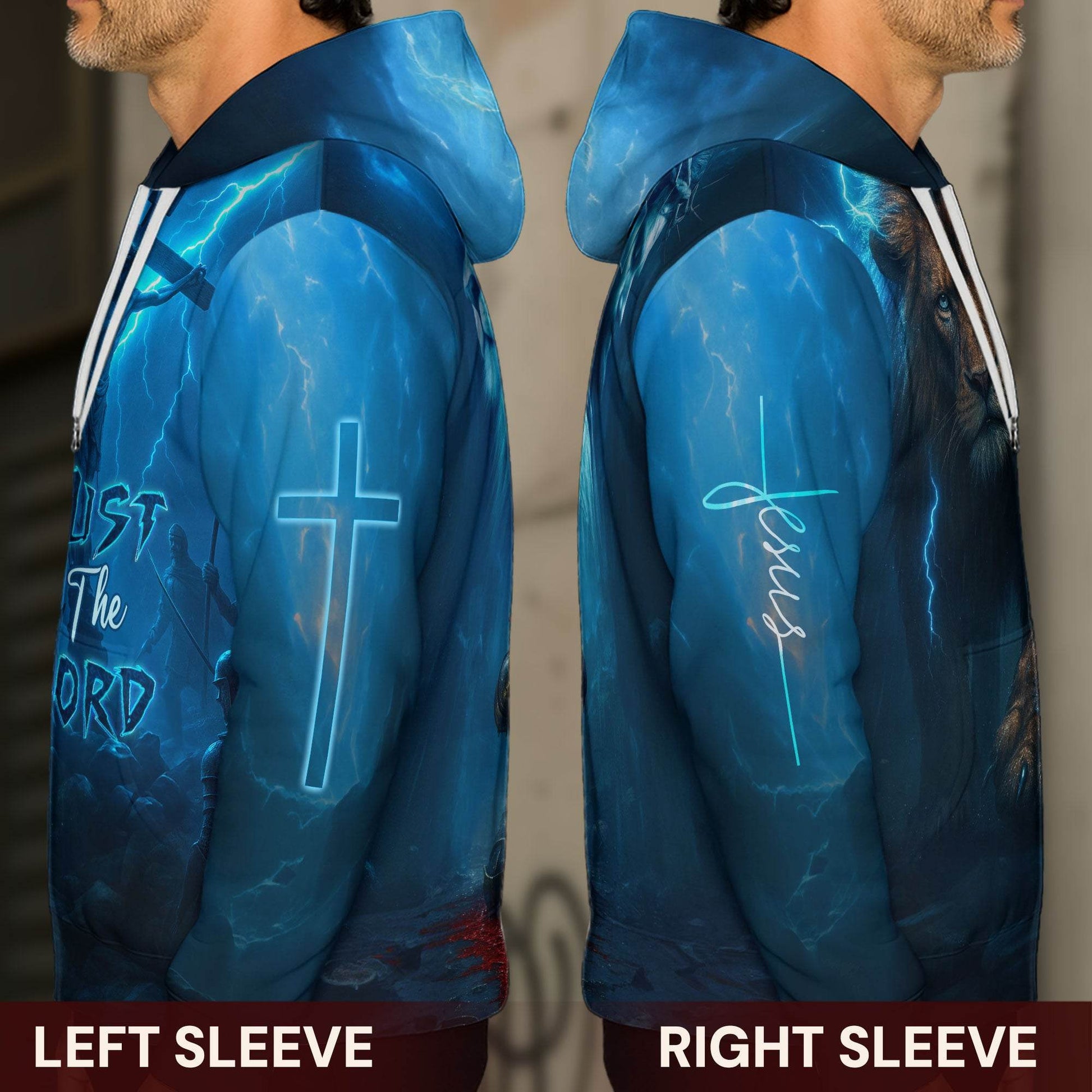 Trust In The Lord Blue Lightning Lion & Cross Design Hoodie - Rust Field Wear