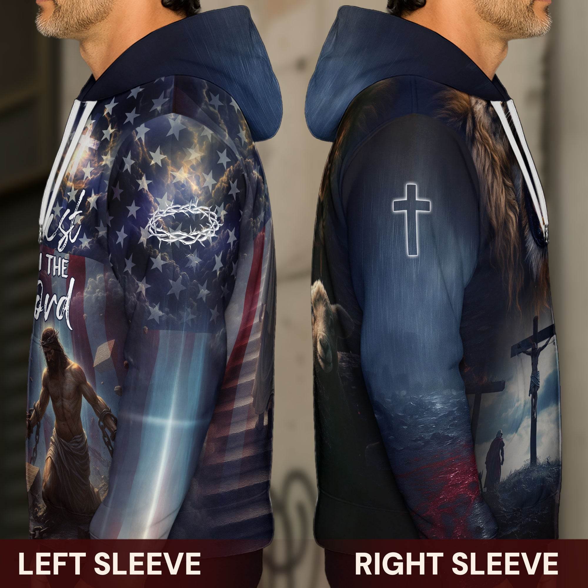 Trust In The Lord Lion & Cross American Flag Christian Hoodie - Rust Field Wear