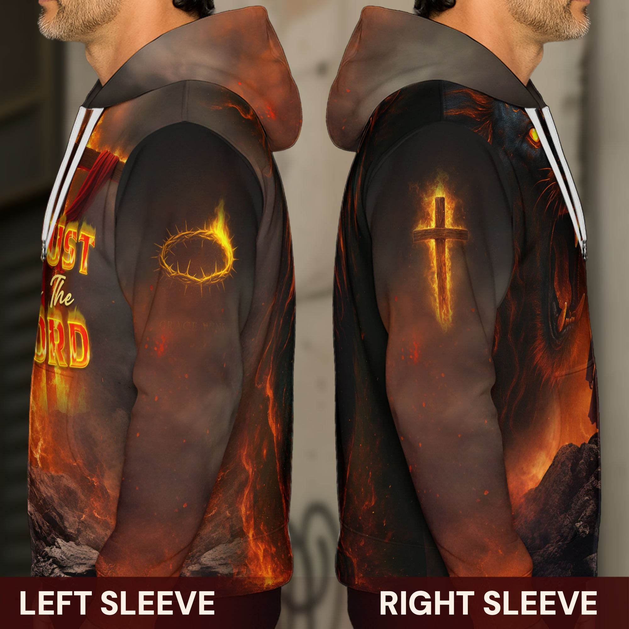 Trust In The Lord Cross & Lion Fire Design Hoodie - Rust Field Wear
