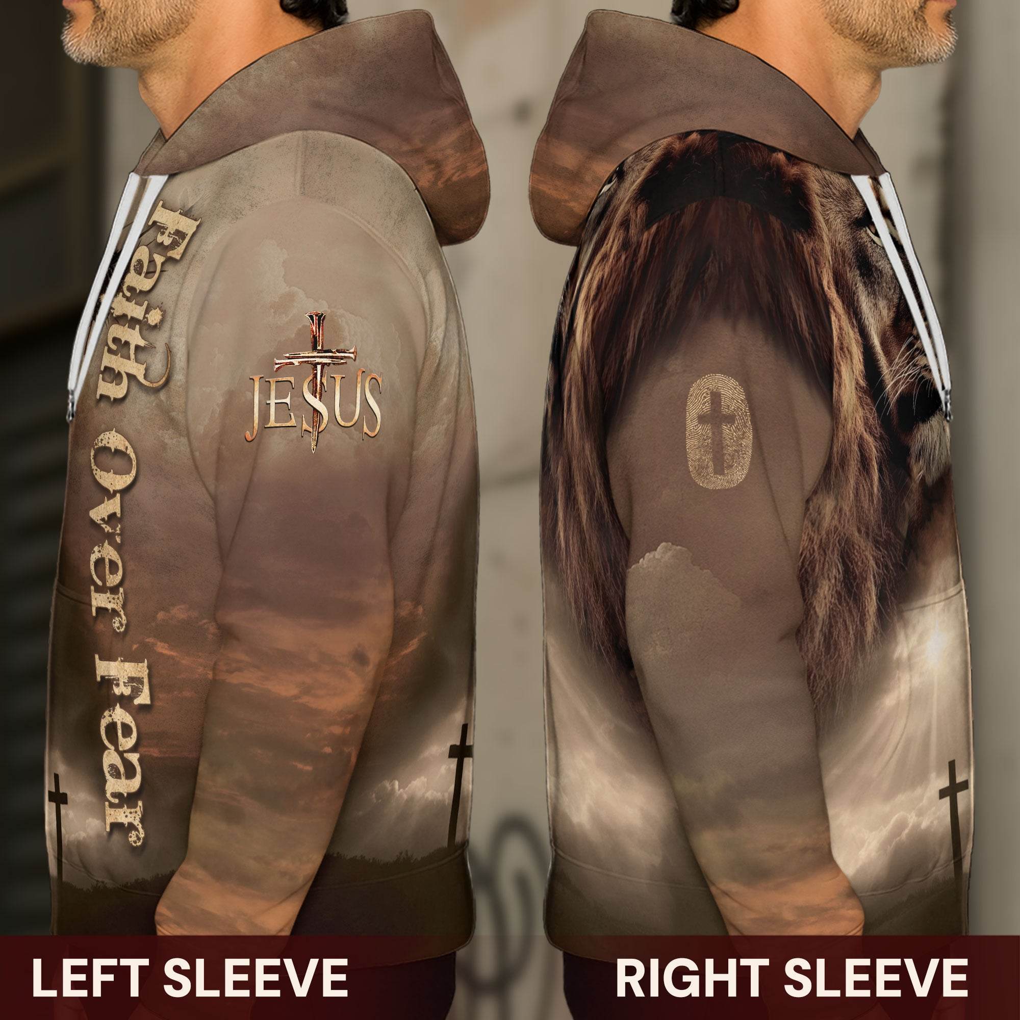 Faith Over Fear The Savior And The King Lion Jesus Hoodie - Rust Field Wear