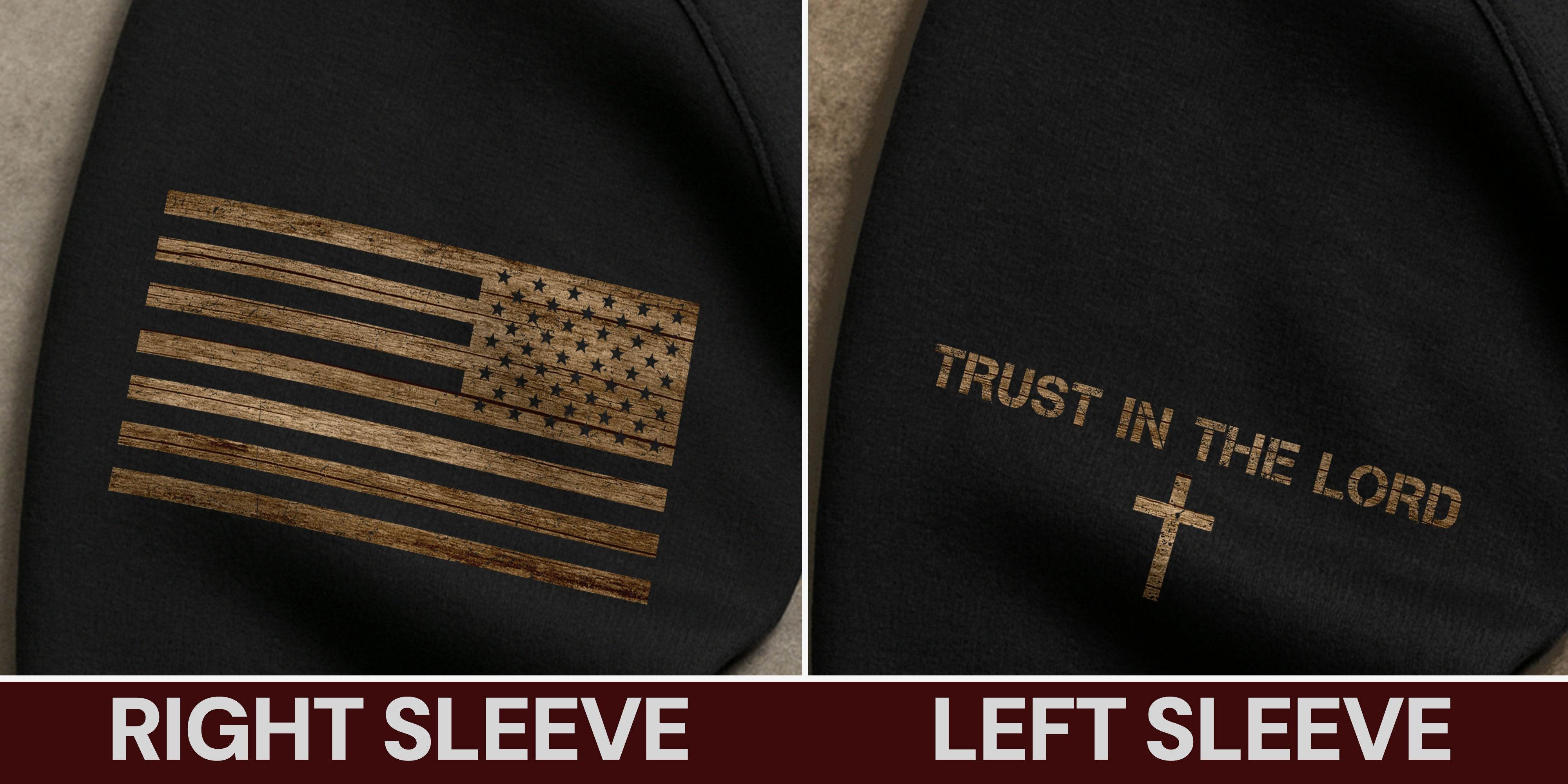 Trust In The Lord American Flag Cross Christian Hoodie - Rust Field Wear