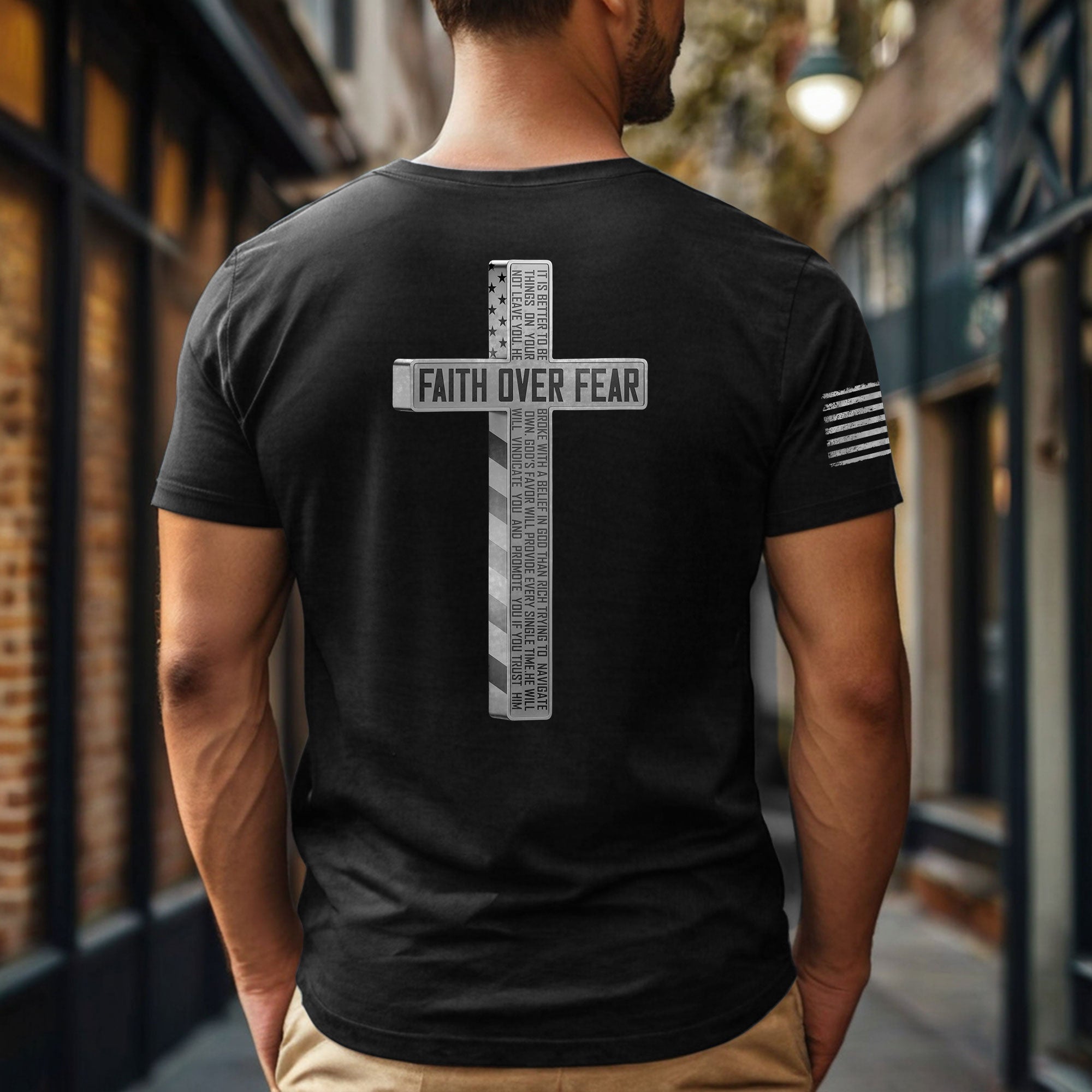 Faith Over Fear American USA Flag Cross Christian T-Shirt