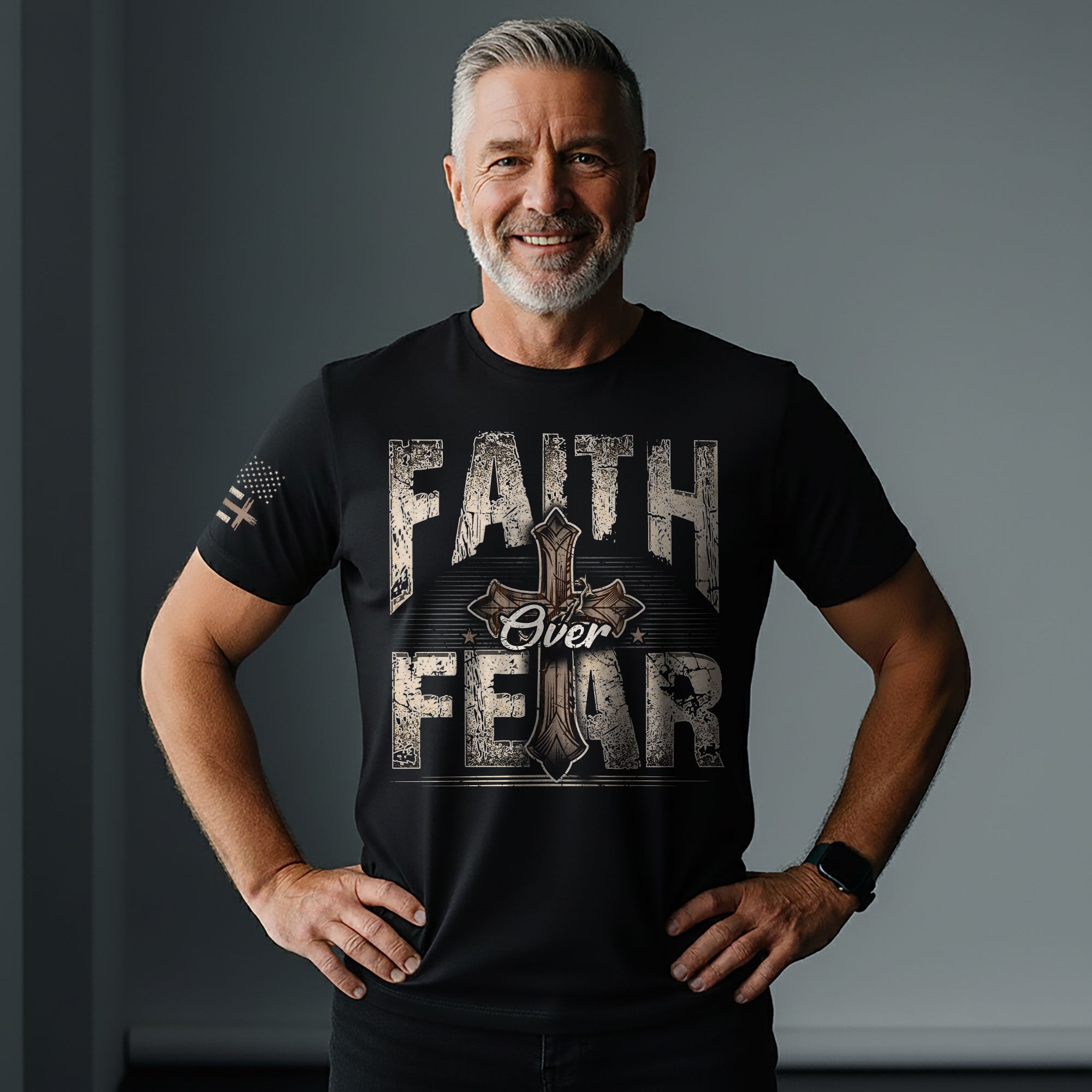 Faith Over Fear Christian T-Shirt Vintage Cross Crown Design