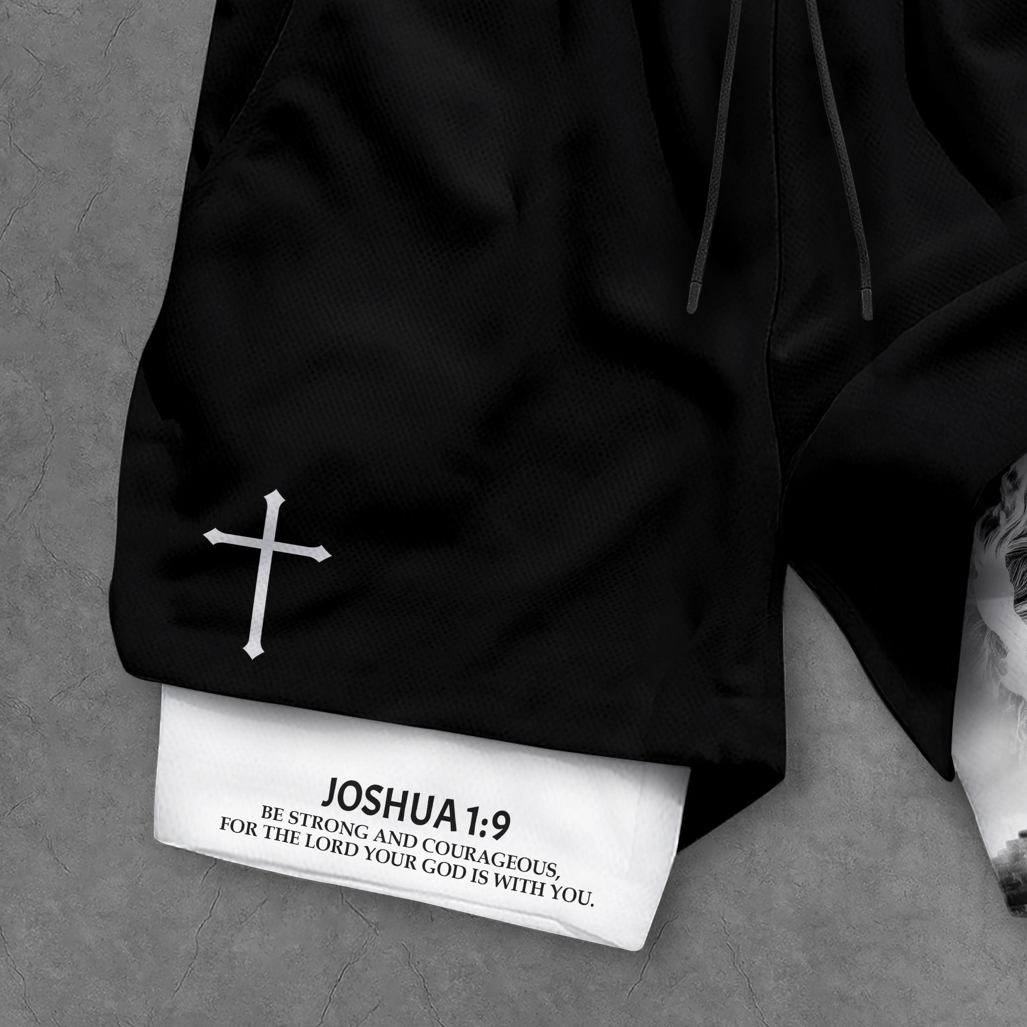 Joshua 1 9 Christian Gym Shorts for Men Lion Warrior Cross Design