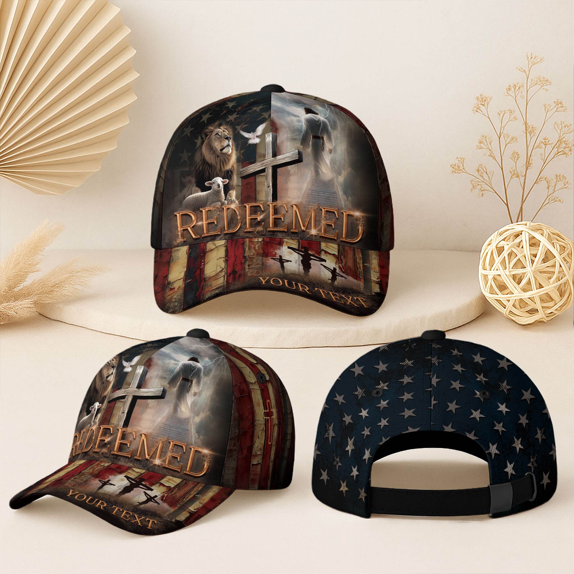 REDEEMED Cross & Lion Christian Cap – Personalized Symbol of Salvation - Rust Field Wear