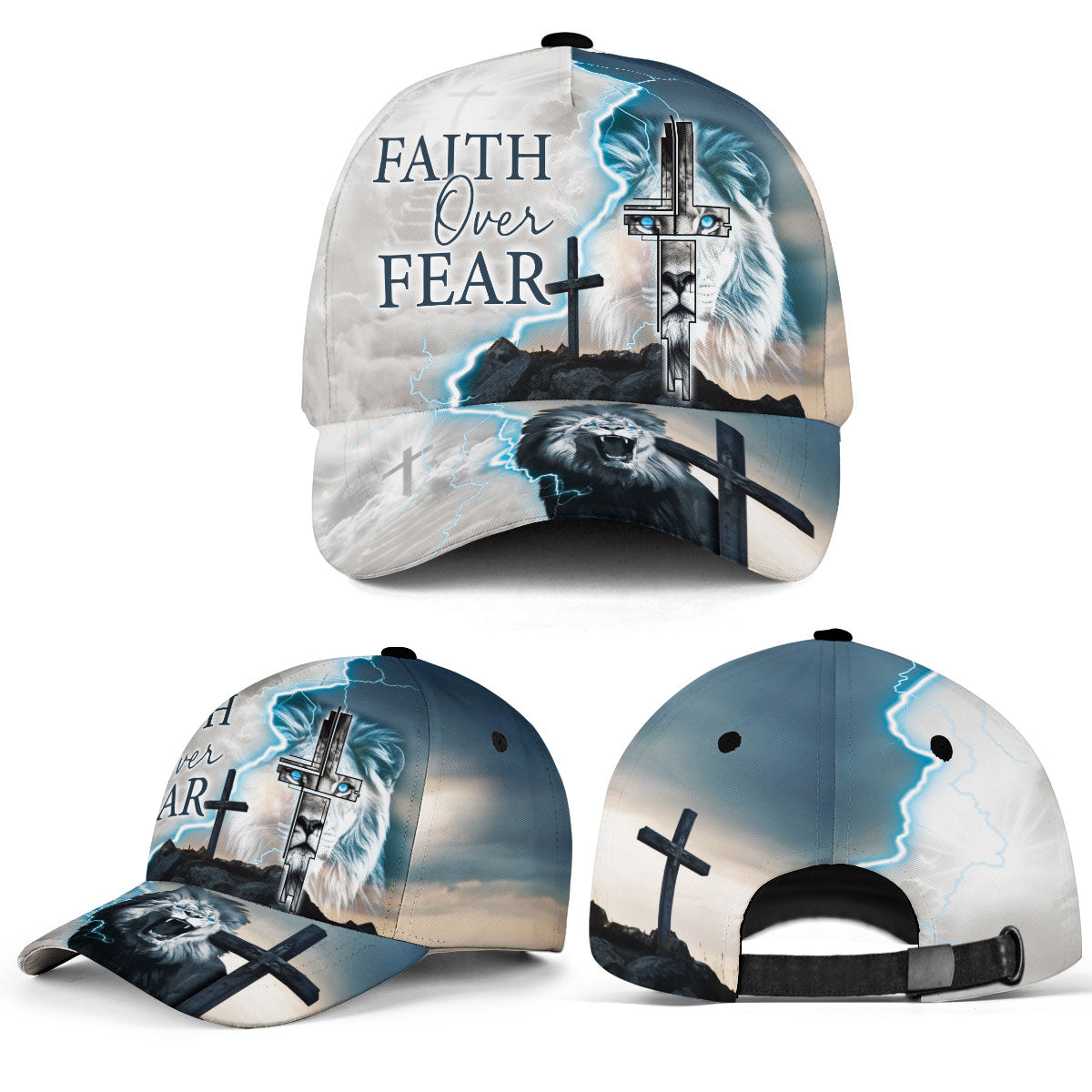 Faith Over Fear Christian Hat – Lion and Cross Cap for Believers