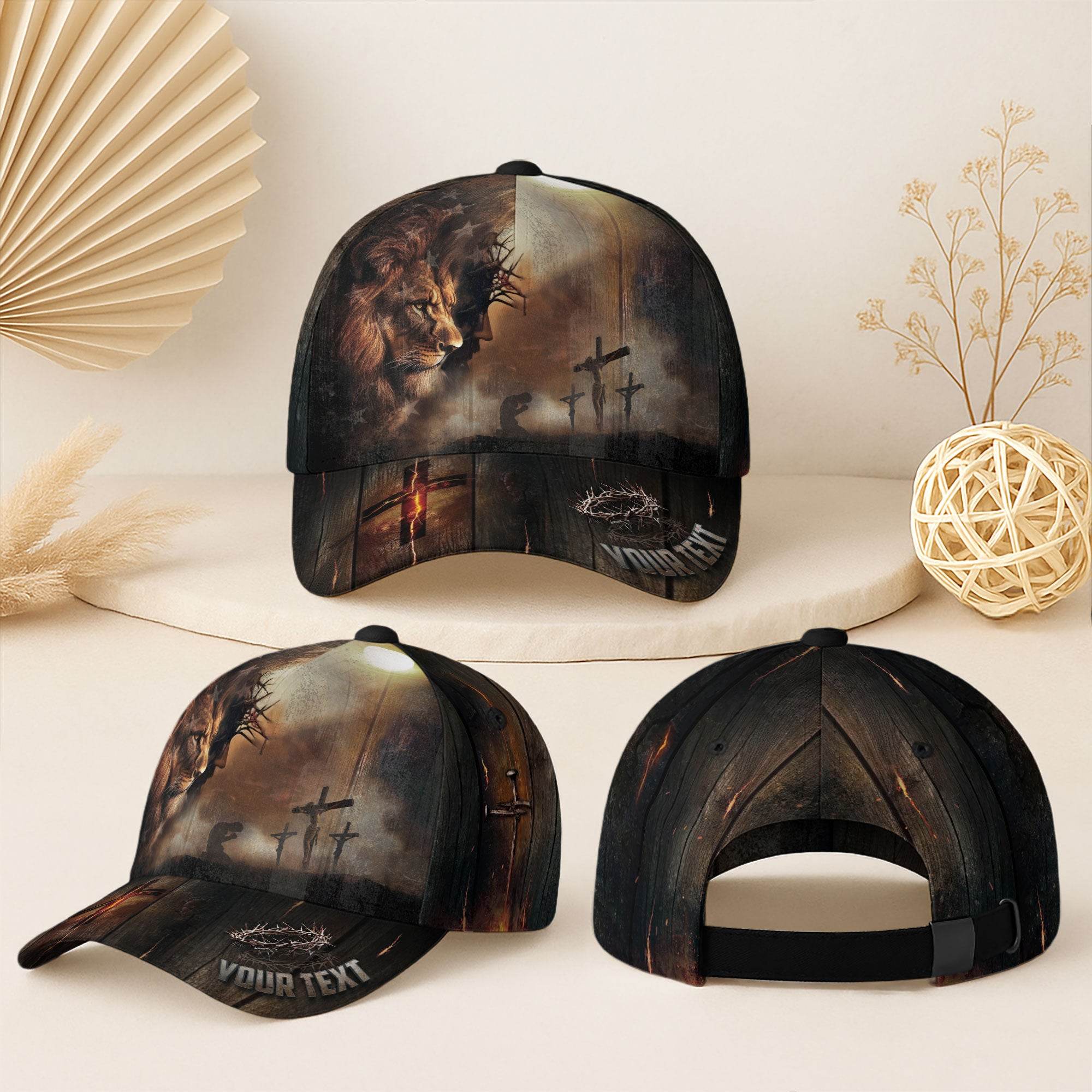 Lion of Judah & The Cross – Bold Christian Faith Customized Hat - Rust Field Wear