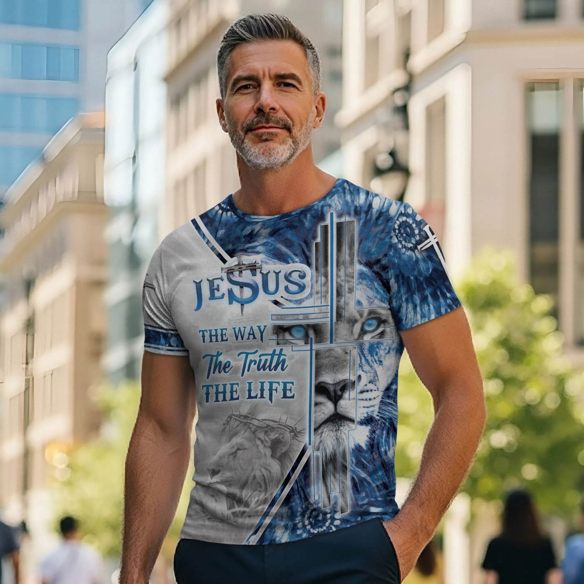 Jesus The Way The Truth The Life Bold Blue Lion Tee (2 Side Version) - Rust Field Wear