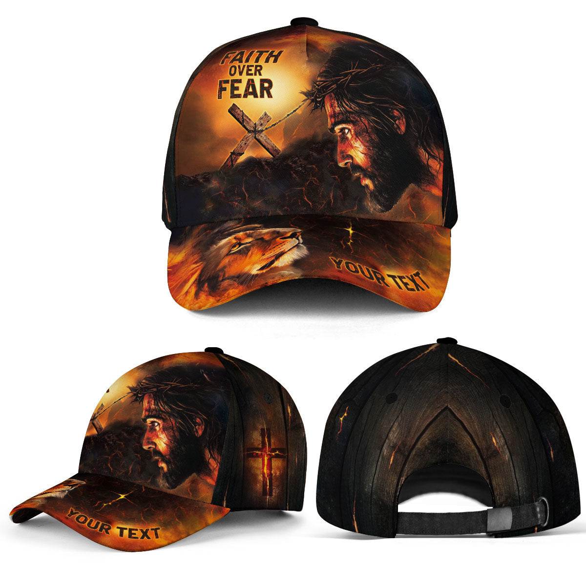 Custom Faith Over Fear Hat With Jesus & Lion Design - Rust Field Wear