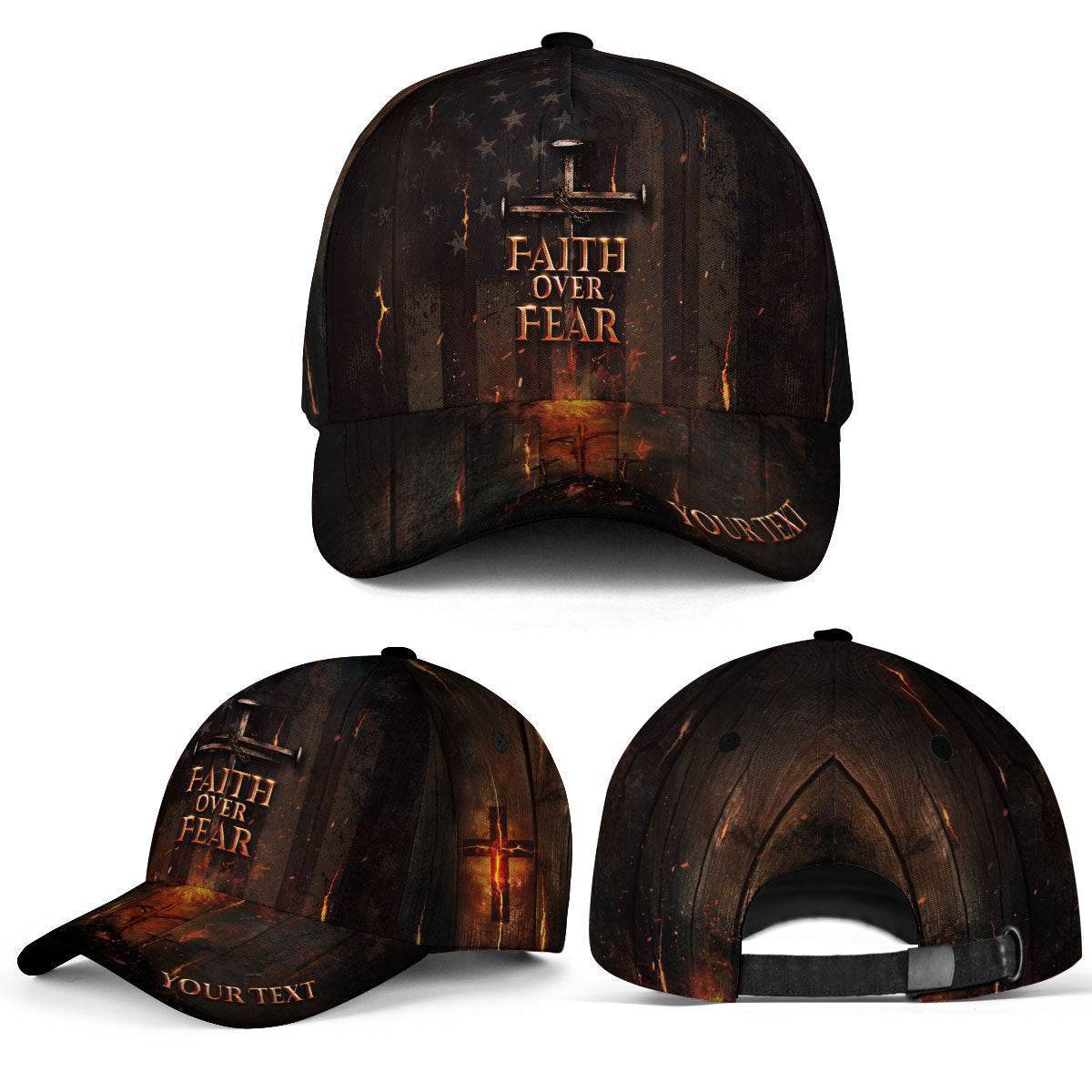 Custom Faith Over Fear Christian Nail Cross Hat - Rust Field Wear