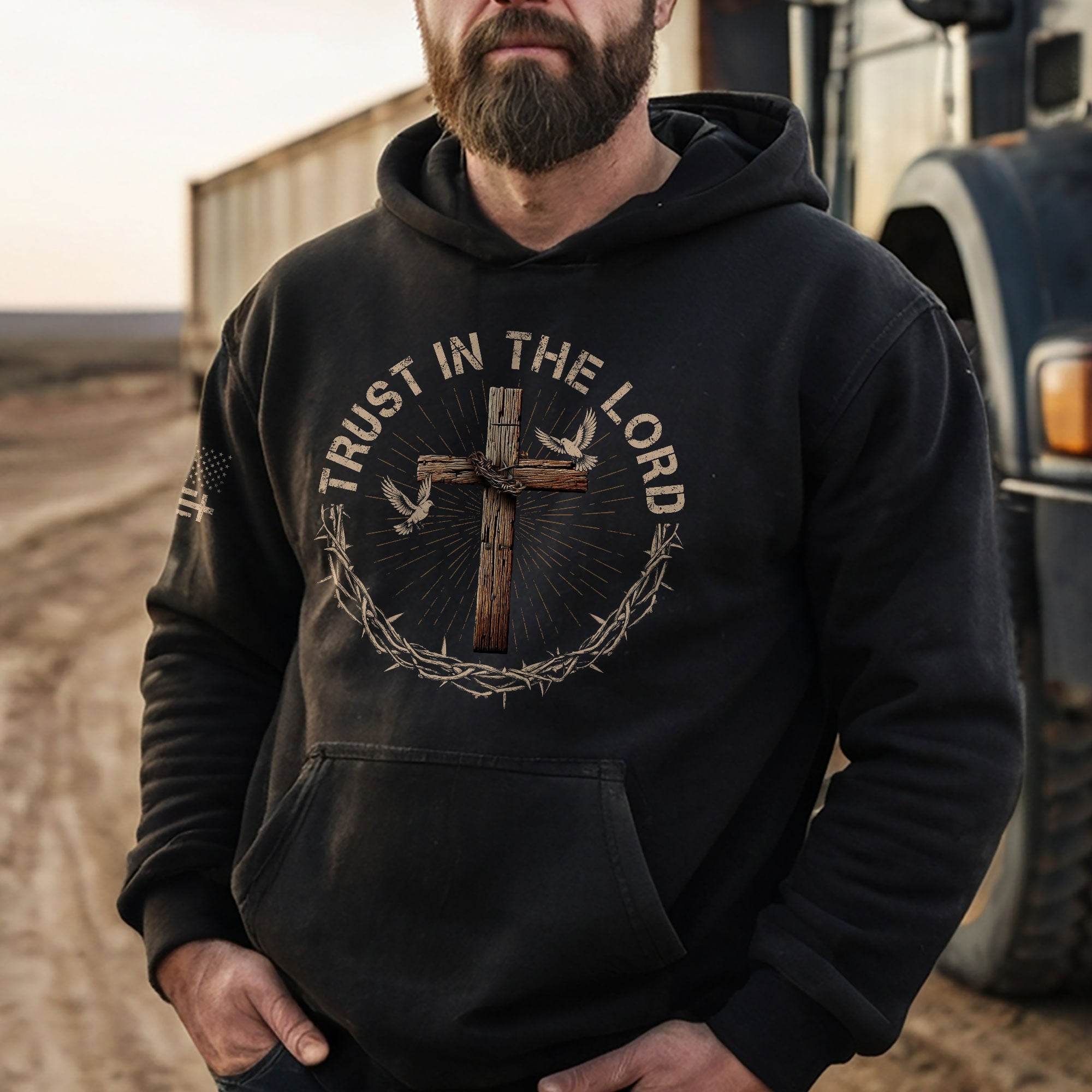 Trust In The Lord Cross And Doves Christian Hoodie - Rust Field Wear