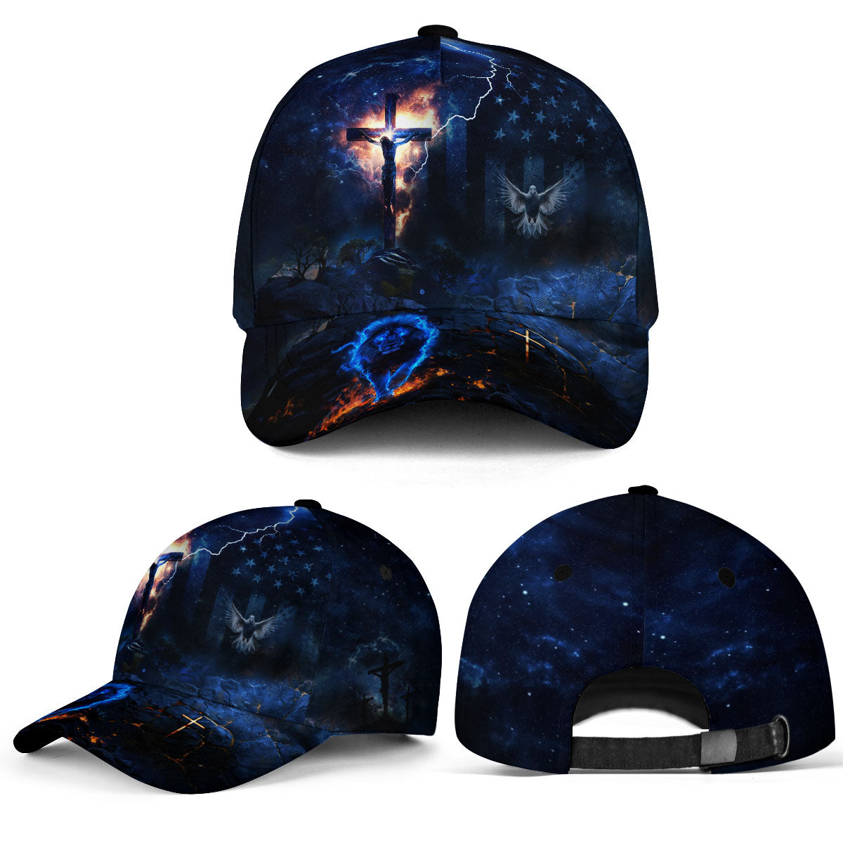 American Flag Cross Dove and Lion Christian Hat