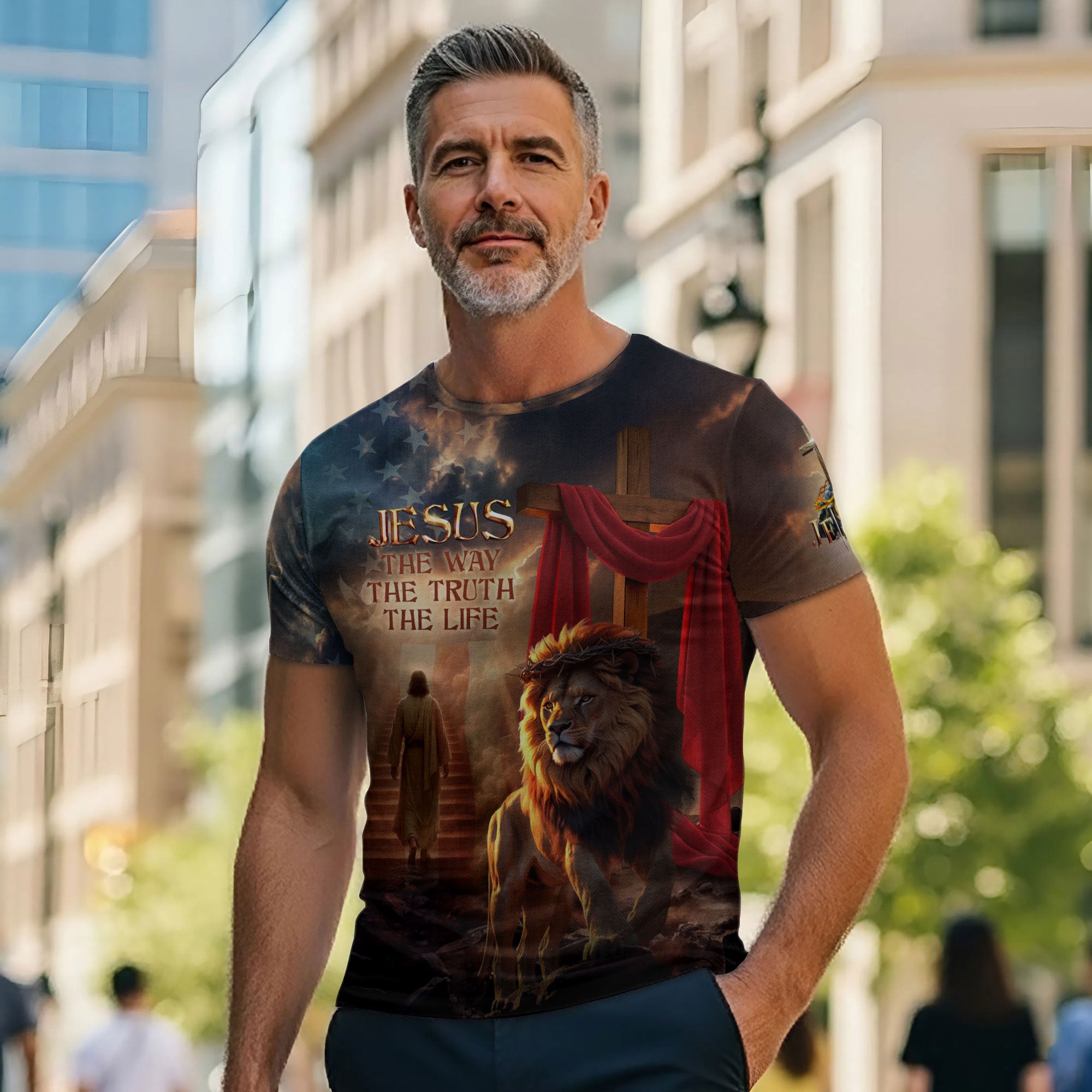 Jesus The Way The Truth The Life Lion and Lamb Christian T-Shirt