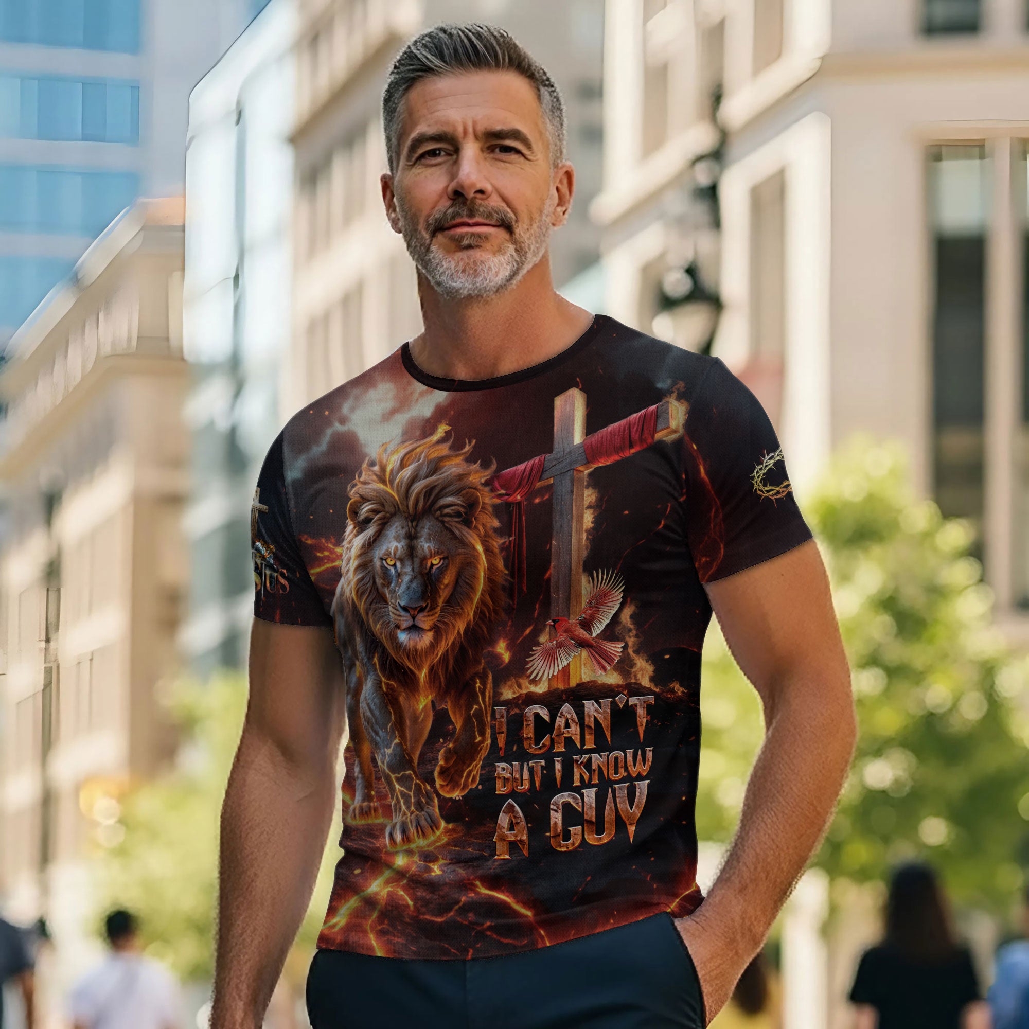 I Can’t But I Know A Guy Jesus Cross Lion Of Judah Fire Christian Faith T-Shirt