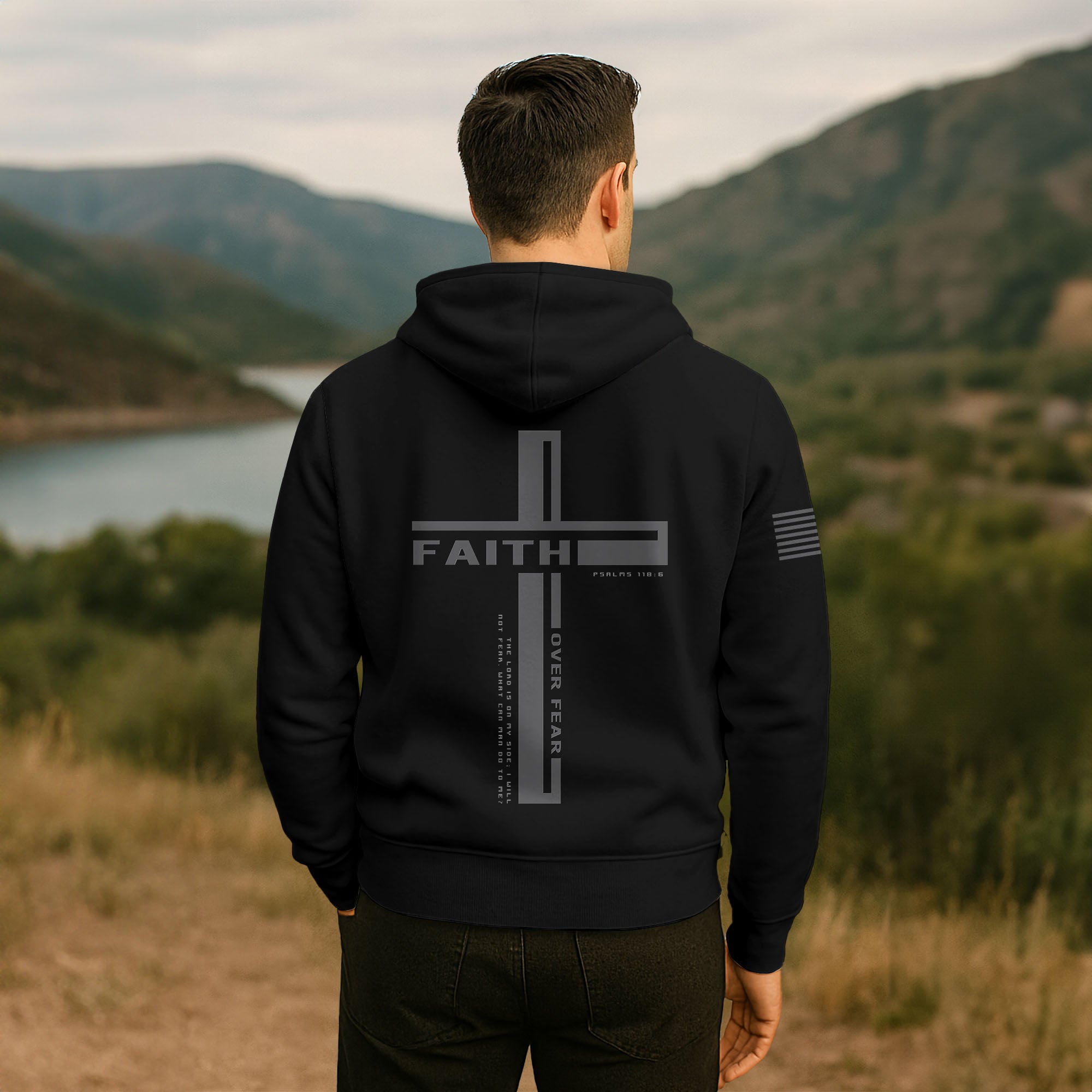 Faith Over Fear Minimalist Cross Psalms 118 6 Christian Hoodie