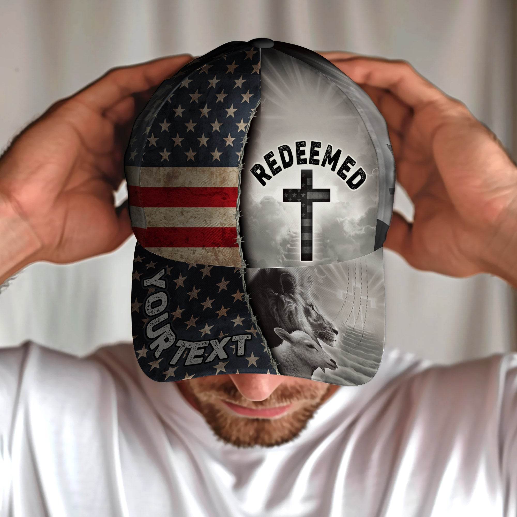 REDEEMED Custom American Flag & Cross Cap – Faith and Freedom United - Rust Field Wear