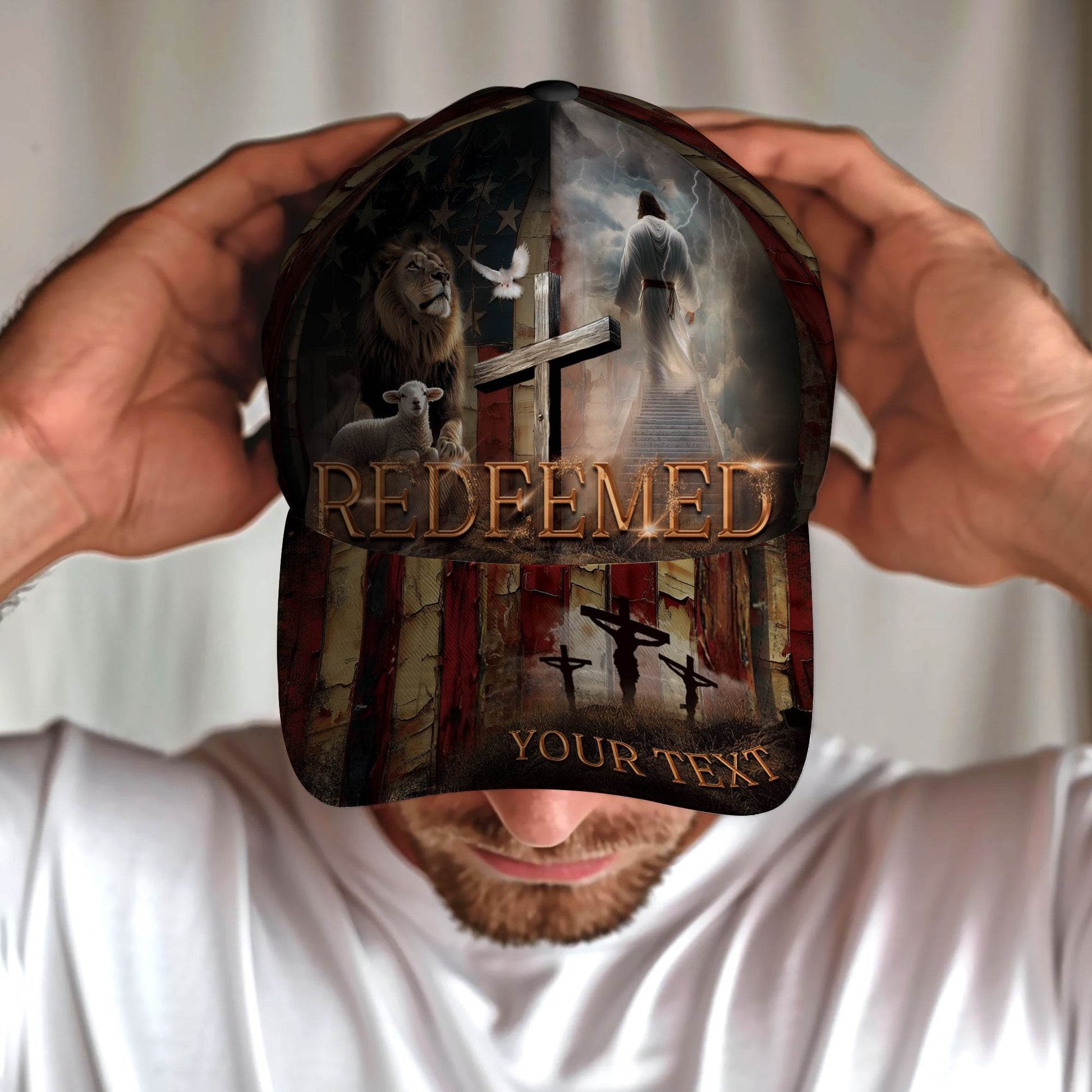 REDEEMED Cross & Lion Christian Cap – Personalized Symbol of Salvation - Rust Field Wear
