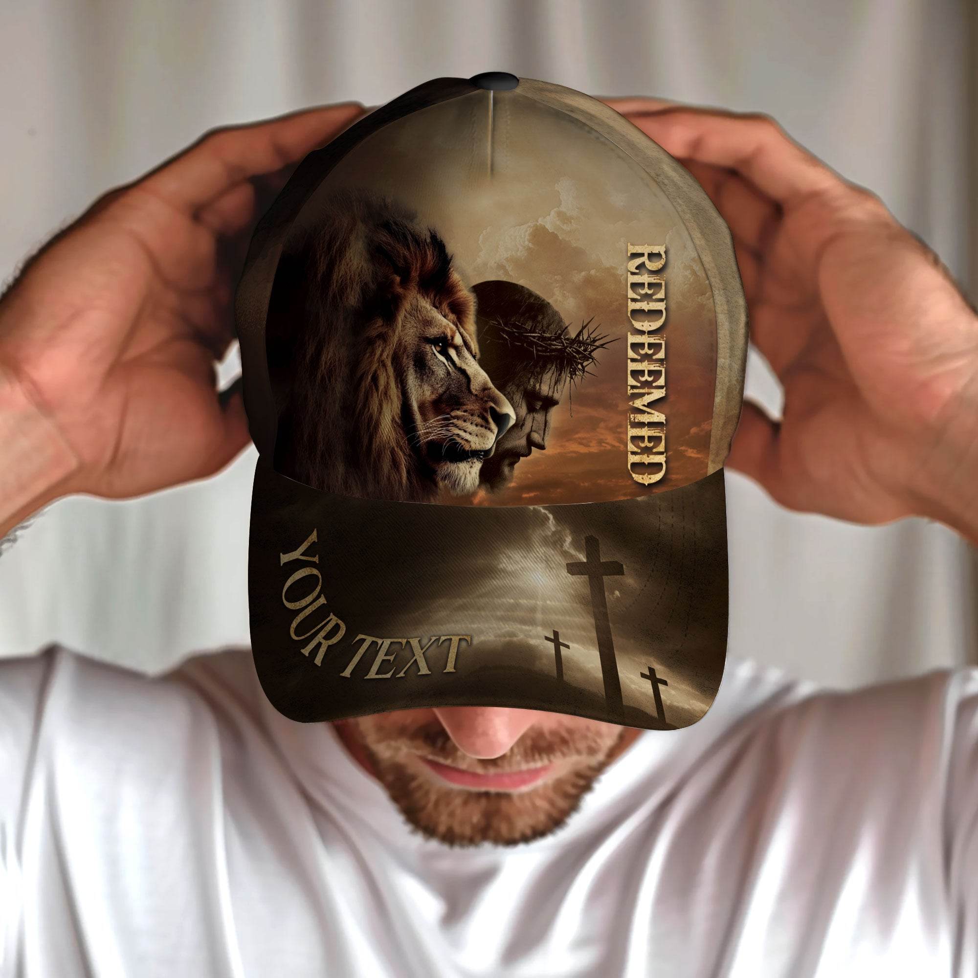 REDEEMED Lion and Christ Crown Cap – Custom Christian Hat - Rust Field Wear