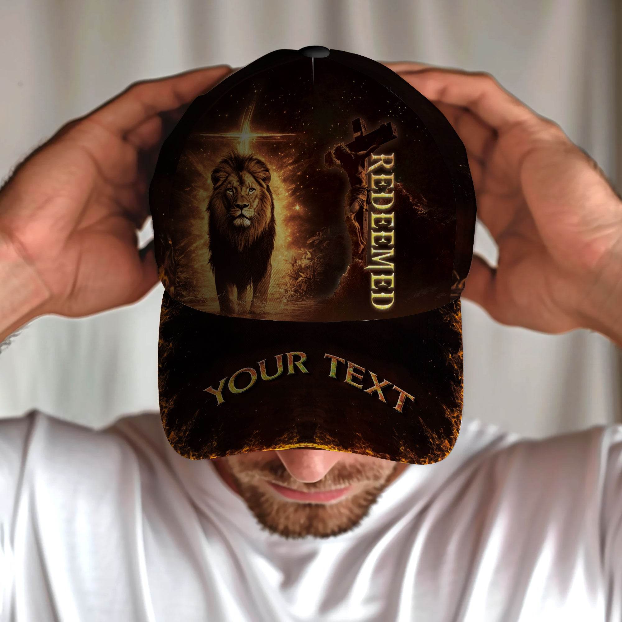 REDEEMED Lion of Judah Cap – Custom Christian Hat with Cross Design - Rust Field Wear