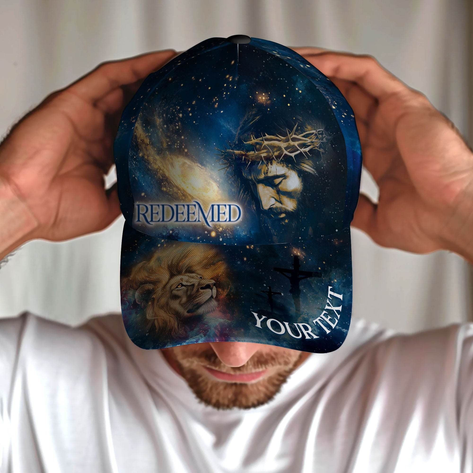 REDEEMED Galaxy Crown Cap – Christian Hat with Lion, Cross & Custom Text - Rust Field Wear