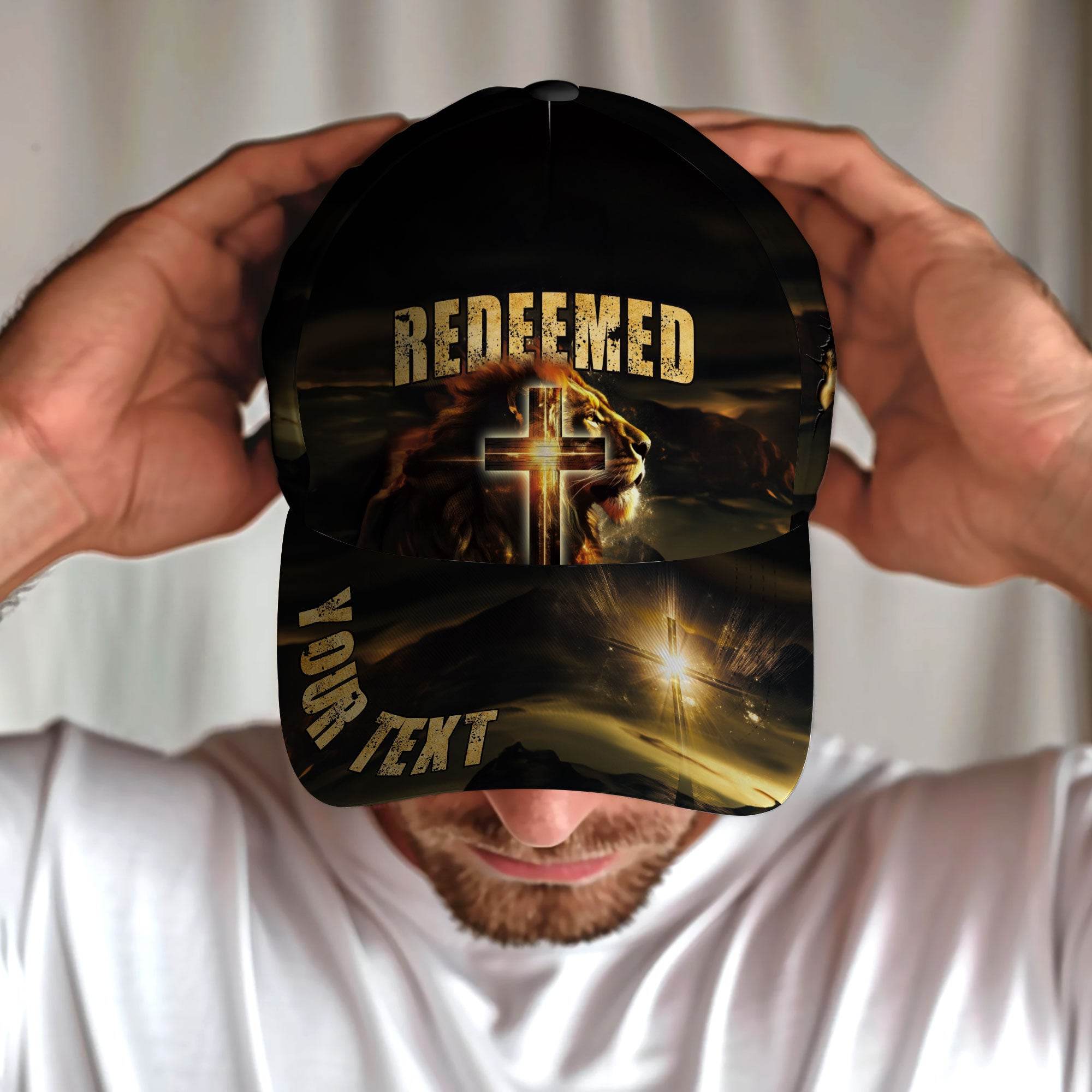 REDEEMED – Glowing Cross & Lion Christian Customized Hat - Rust Field Wear