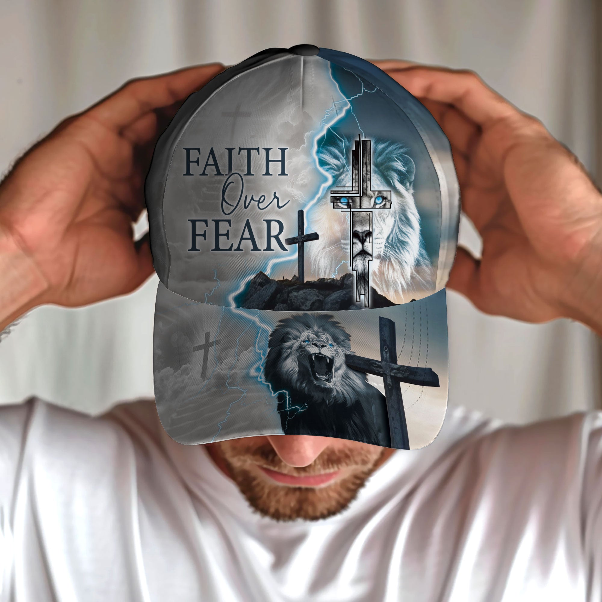 Faith Over Fear Christian Hat – Lion and Cross Cap for Believers