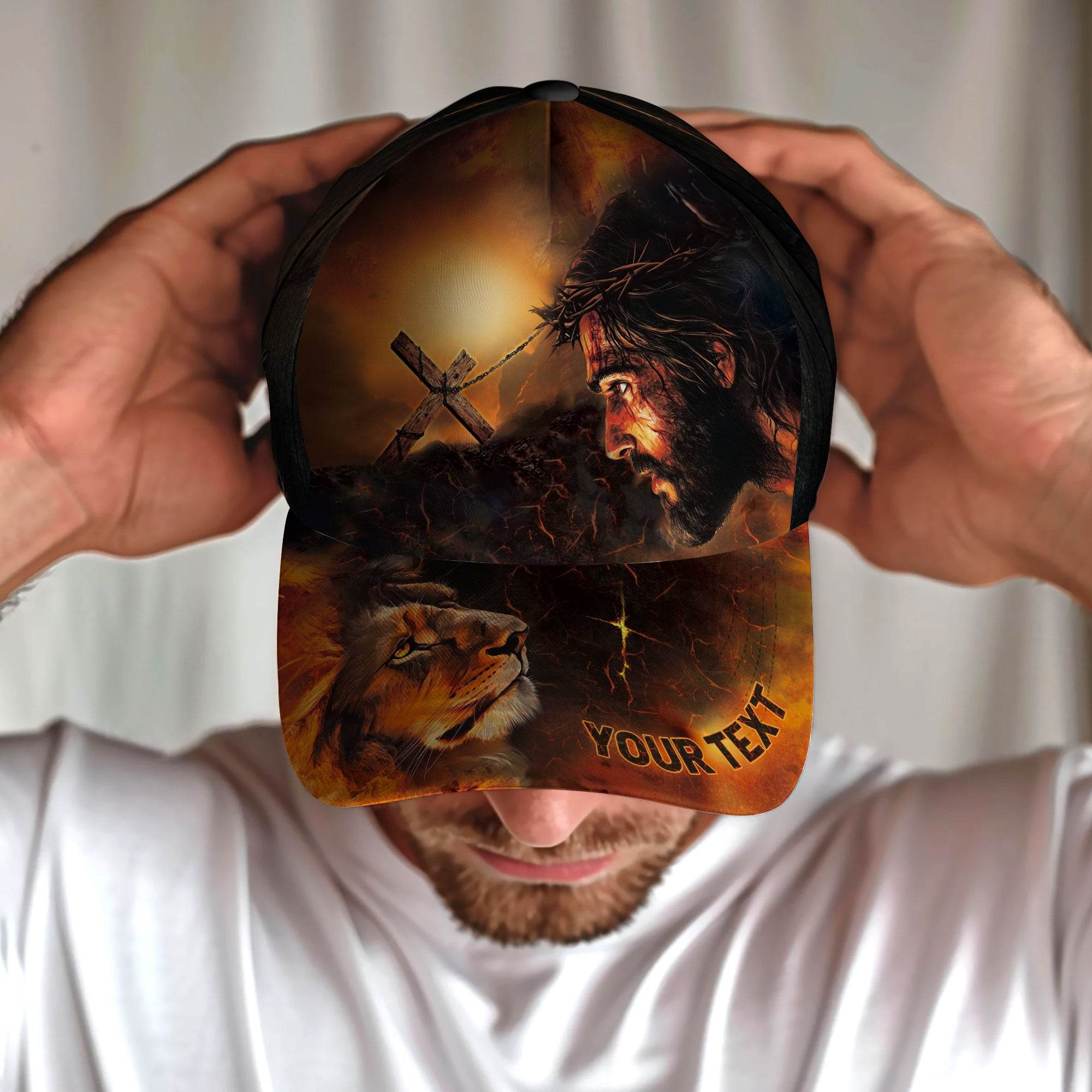The Cross & The King – Jesus and Lion Christian Customized Hat - Rust Field Wear