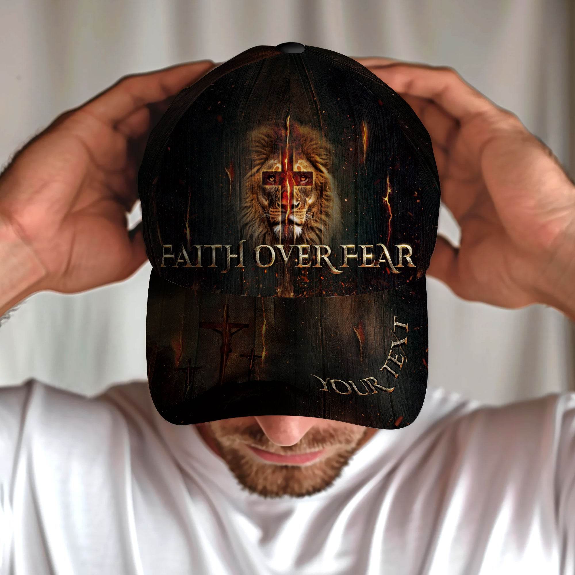Faith Over Fear - Christian Lion Custom Hat - Rust Field Wear