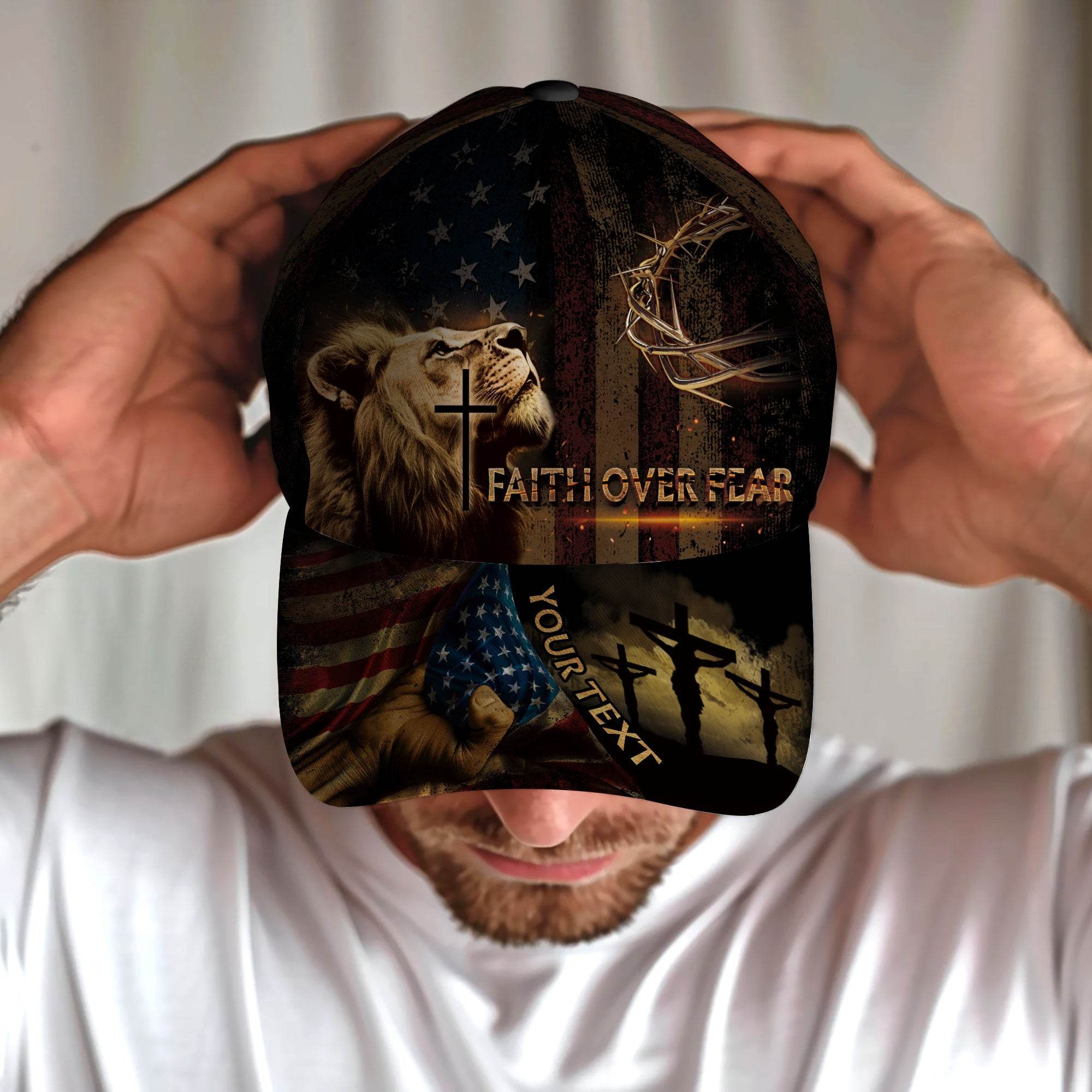 Custom Faith Over Fear Christian Hat - Rust Field Wear