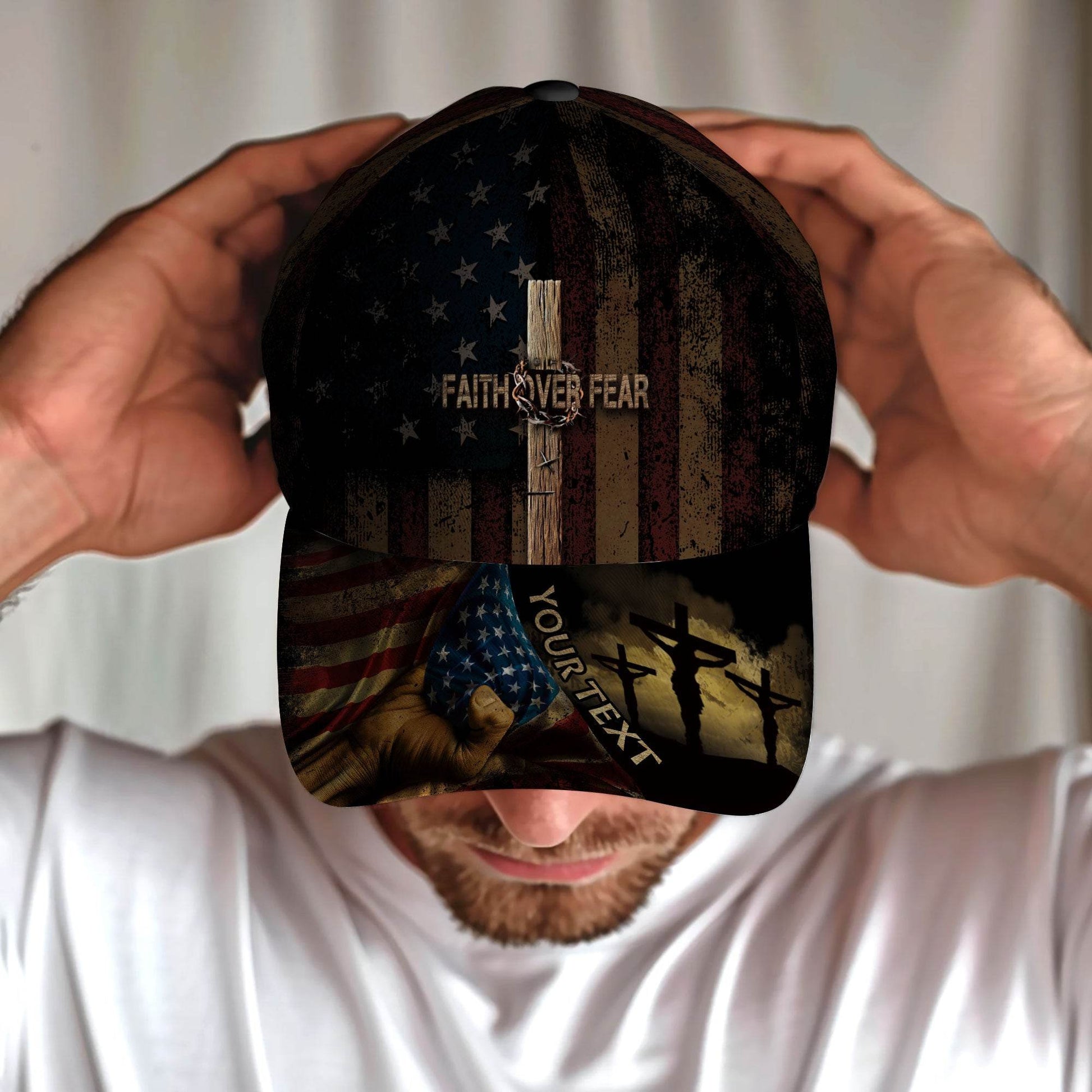 Custom Faith Over Fear American Flag Hat - Rust Field Wear