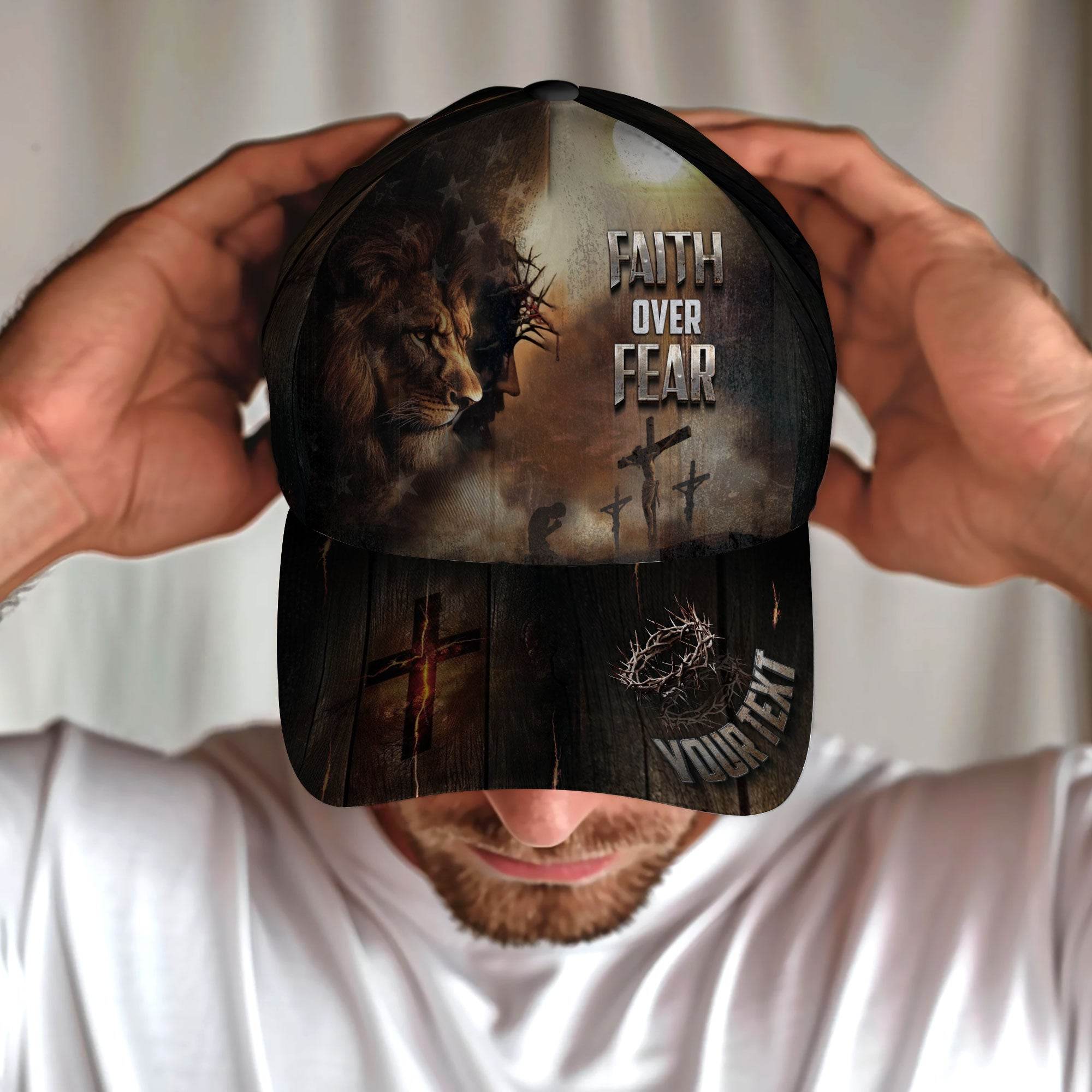 Custom Faith Over Fear Cross Hat - Rust Field Wear