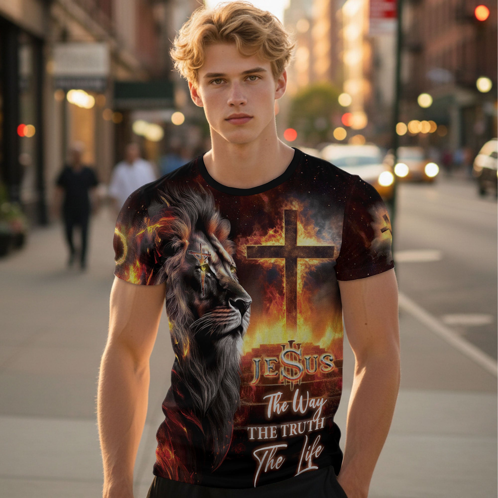 Lion of Judah Cross Fire Christian Shirt