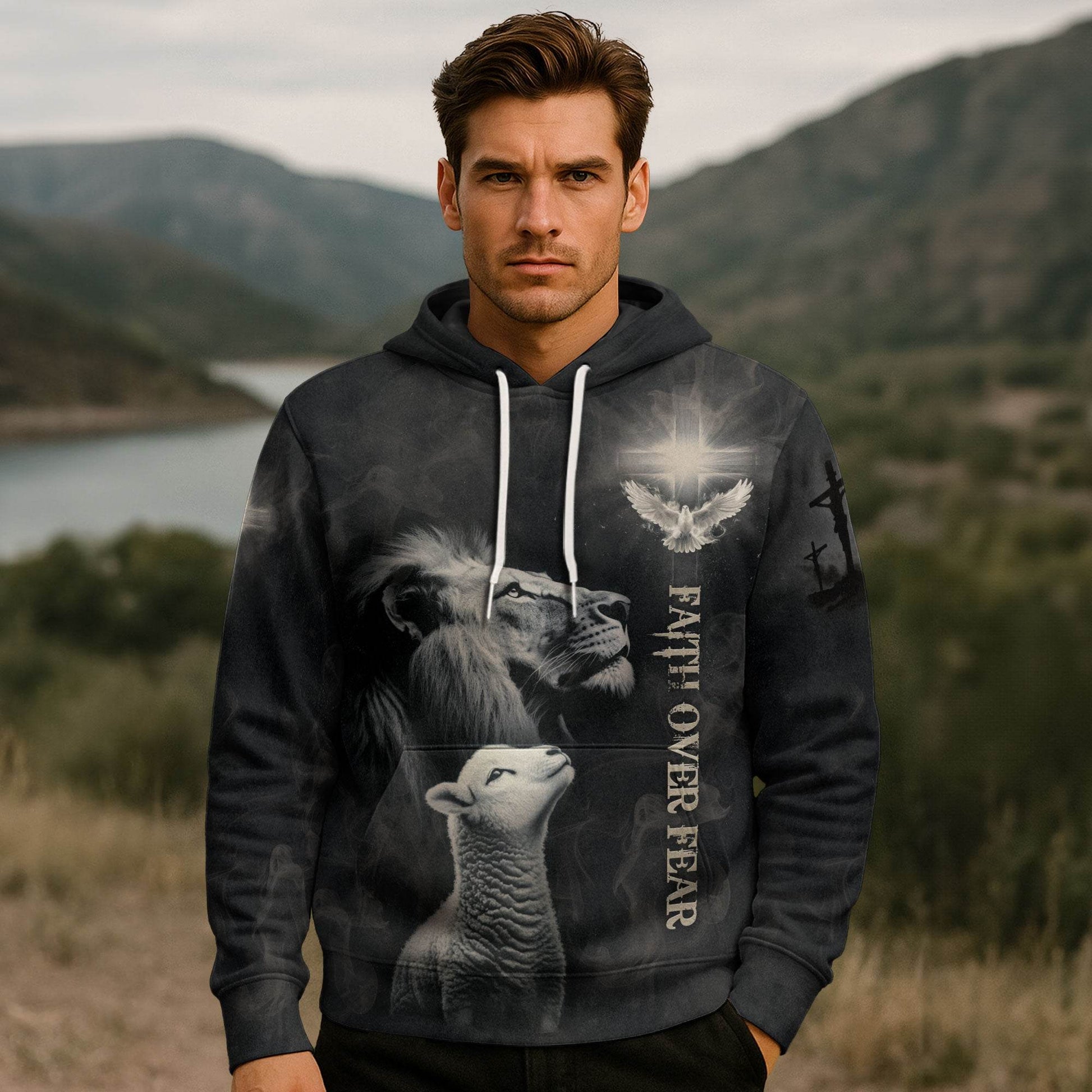Faith Over Fear The Lion And The Lamb Christian Hoodie - Rust Field Wear