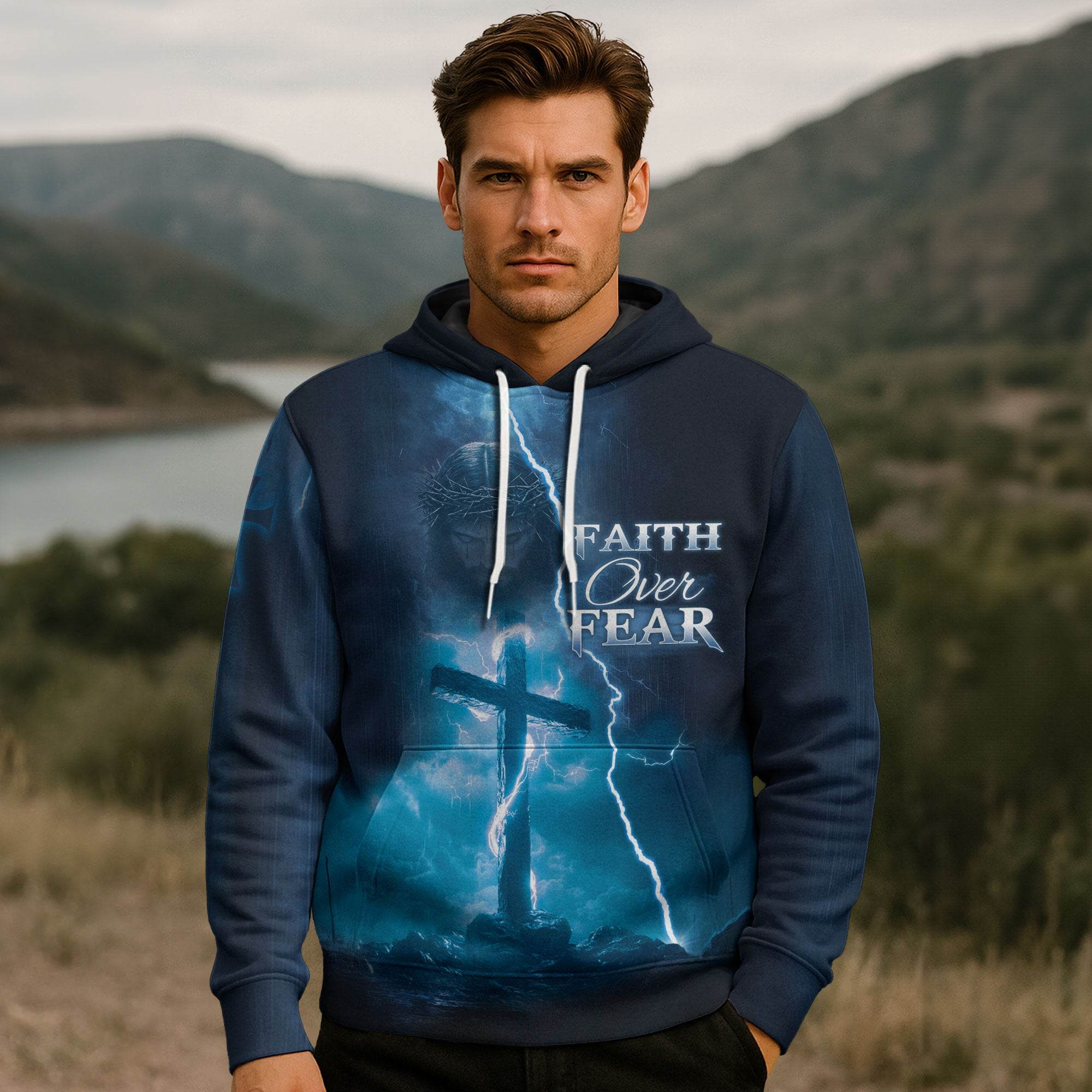 Faith Over Fear The Cross In The Storm Christian Hoodie - Rust Field Wear