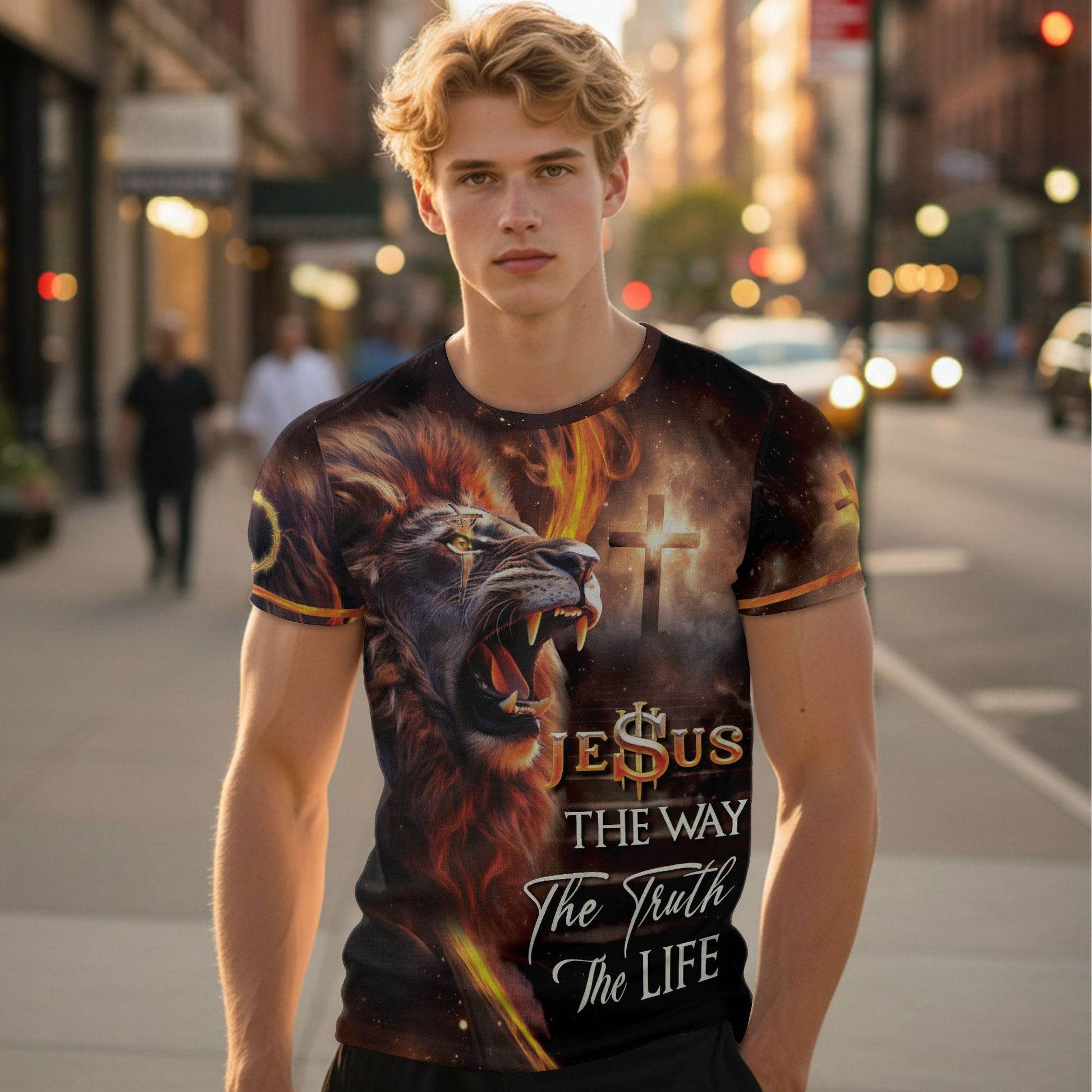 Jesus The Way The Truth The Life Cross & Lion Fire T-Shirt - Rust Field Wear