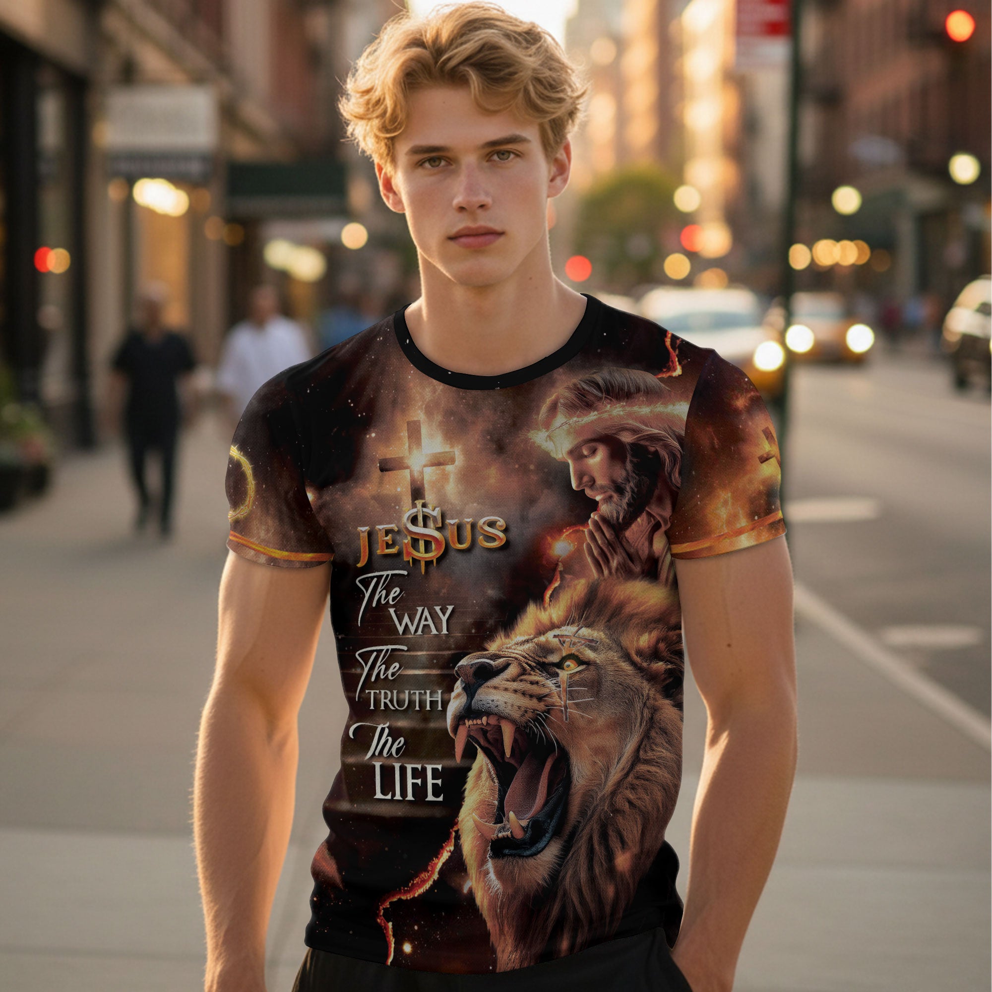 Crown of Thorns Lion Jesus The Way The Truth The Life Christian T-Shirt
