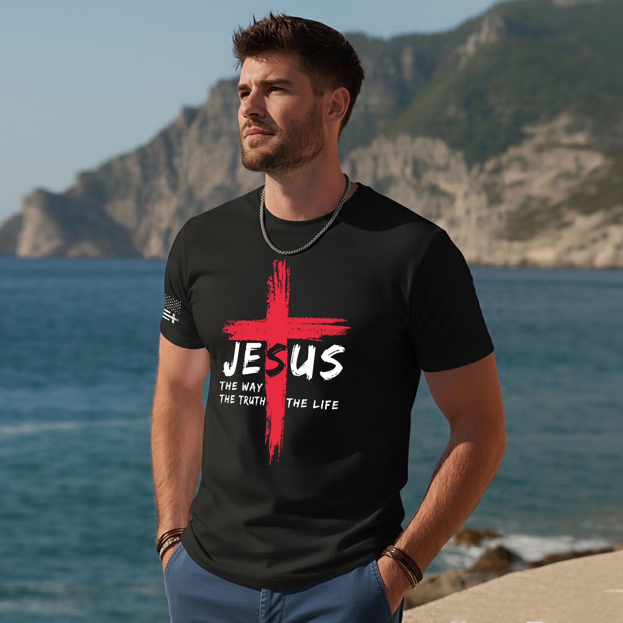 Jesus The Way The Truth The Life Red Cross Christian T-Shirt