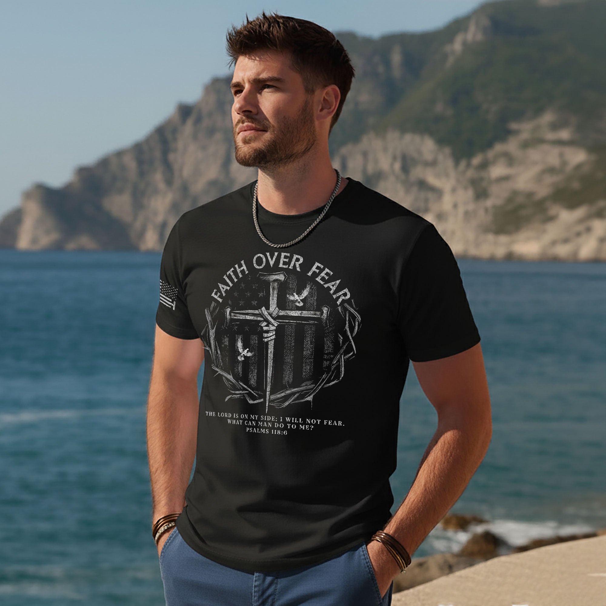 Faith Over Fear American Flag Psalm 118:6 Christian T-Shirt