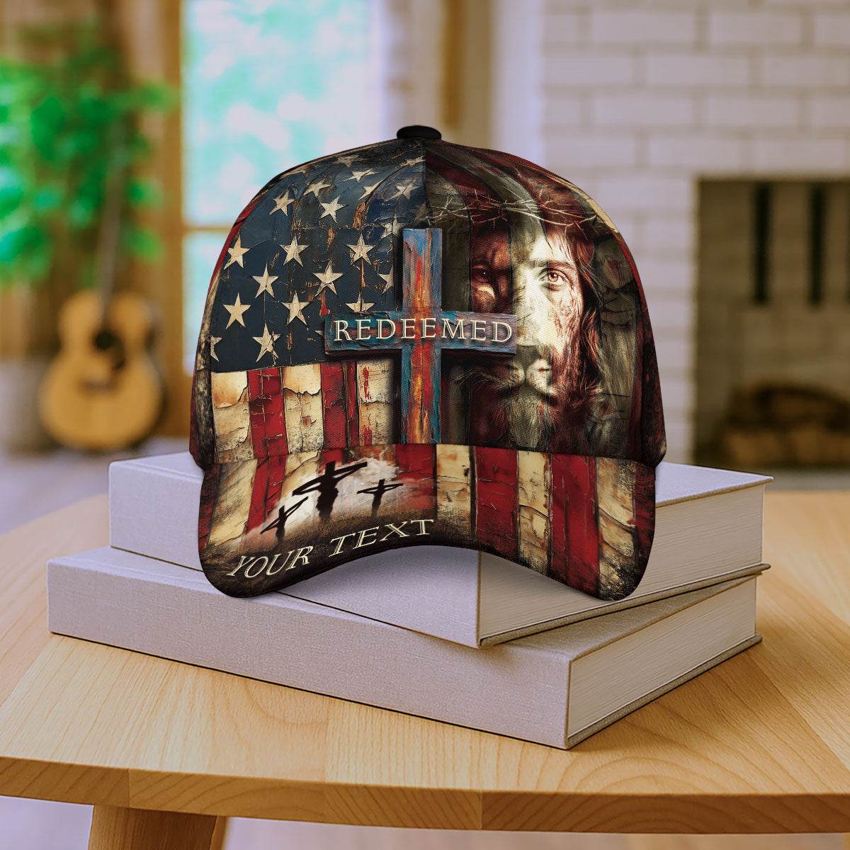 REDEEMED Christian Flag Cap – Jesus Face & Cross Patriotic Personalized Hat - Rust Field Wear